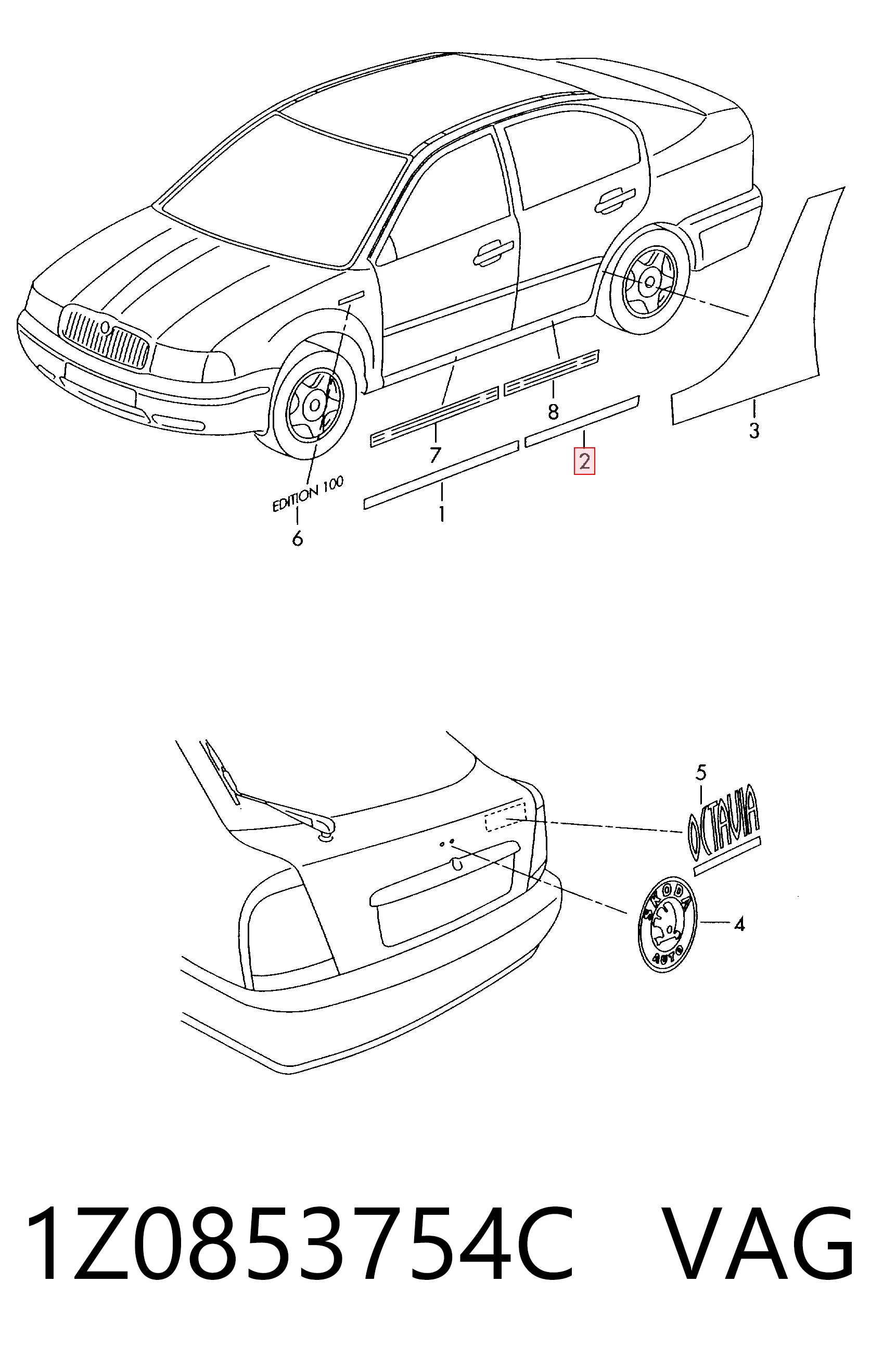 1Z0853754C VAG Молдинг задней правой двери