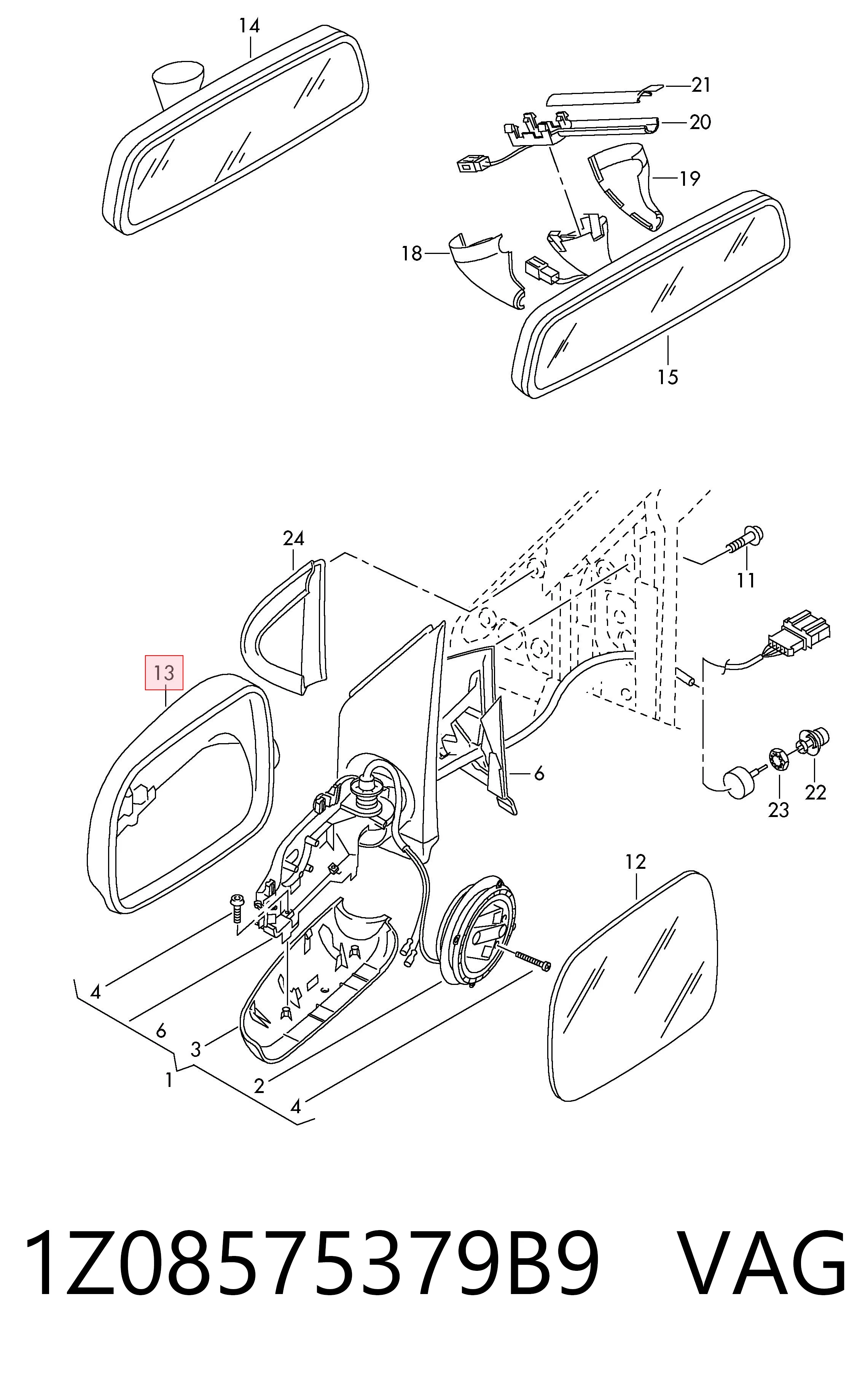 1Z08575379B9 VAG Накладка зеркала заднего вида, левая