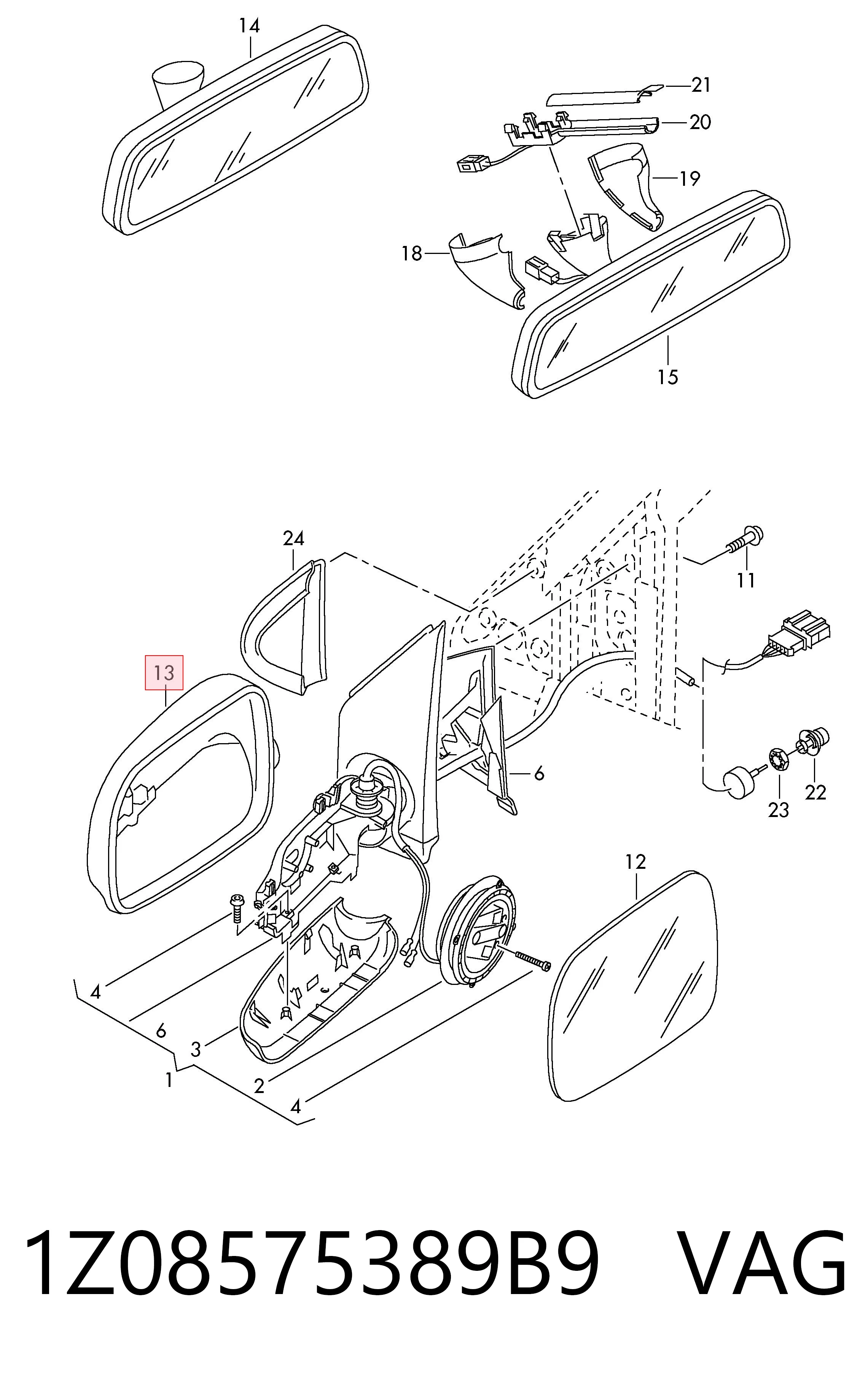1Z08575389B9 VAG Накладка зеркала заднего вида, правая