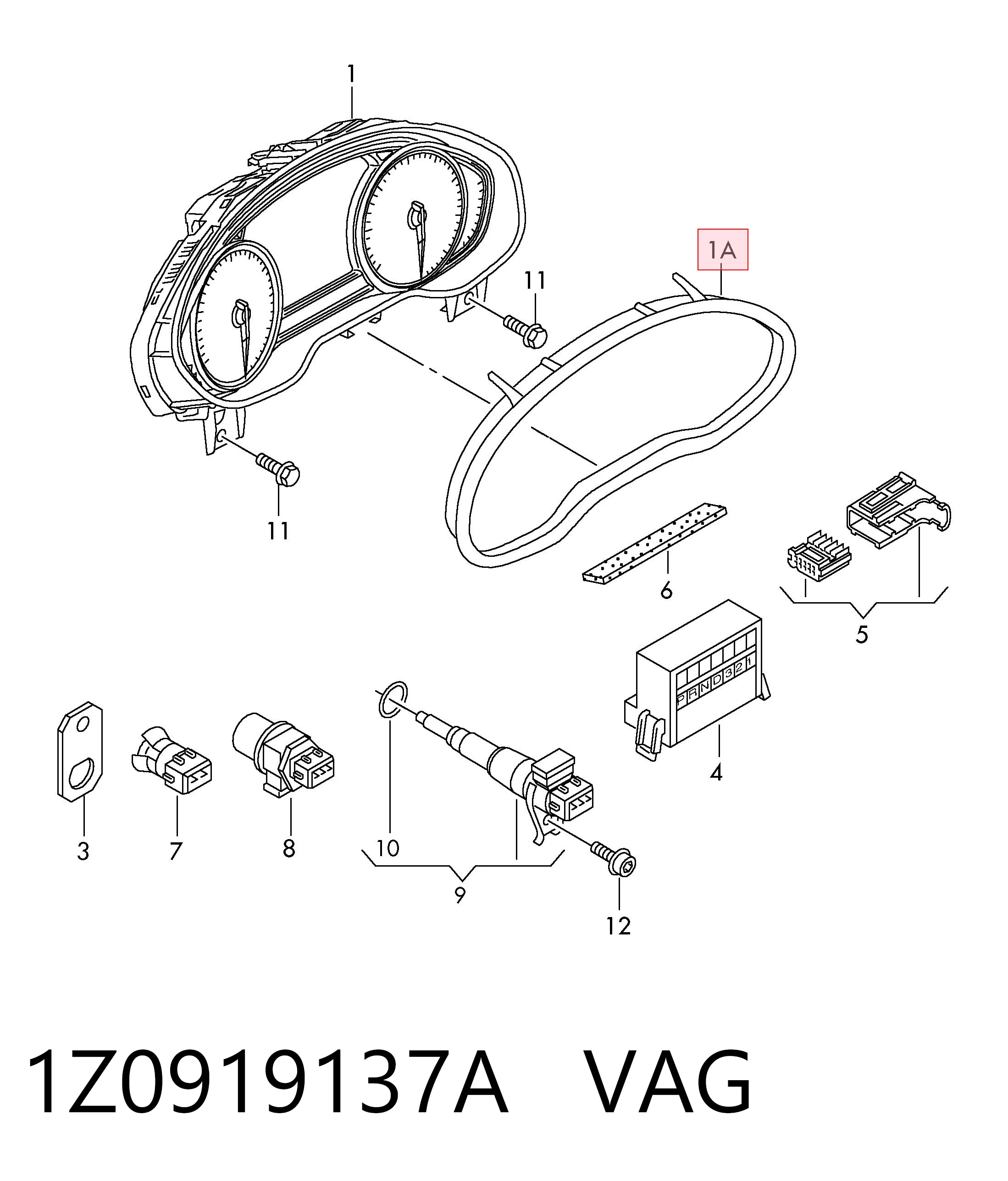 1Z0919137A VAG Стекло щитка приборов