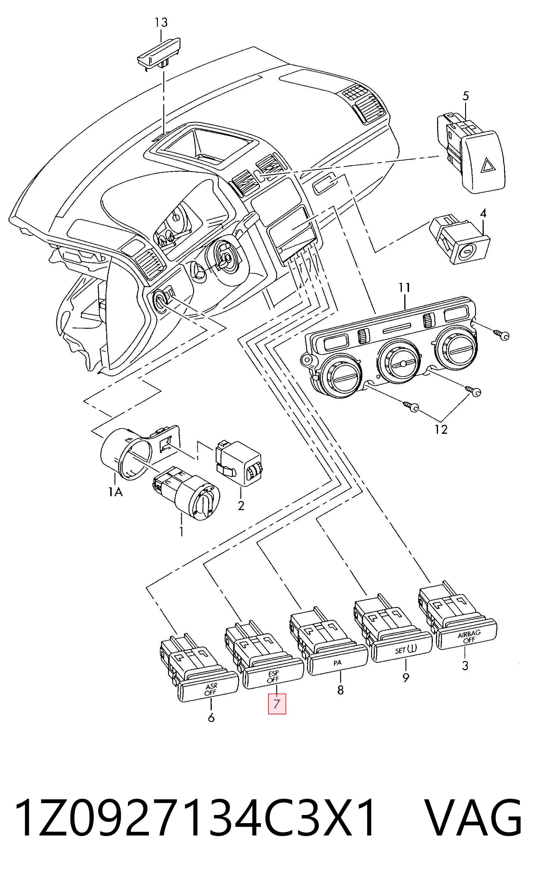 1Z0927134C3X1 VAG Кнопка включения ESP