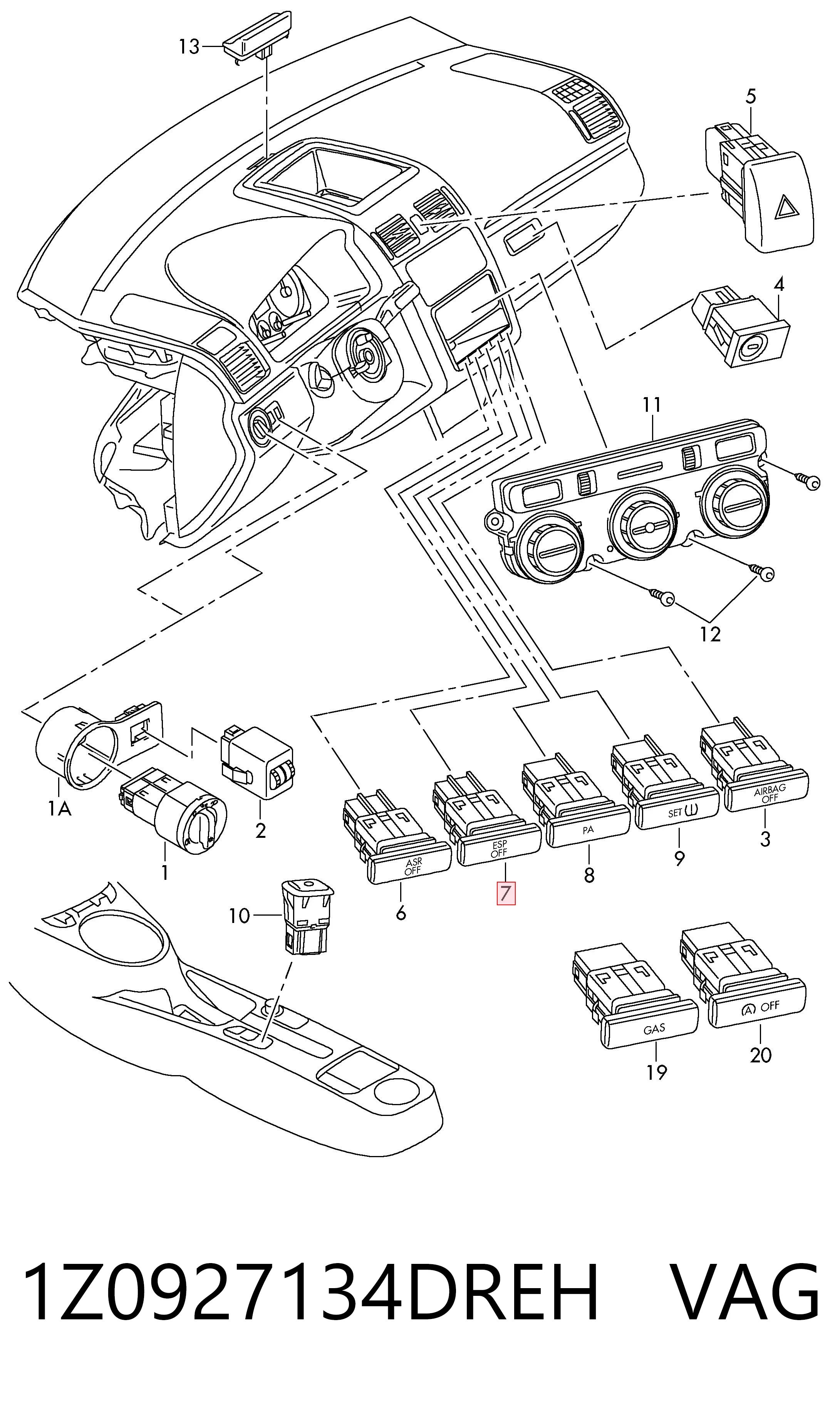 1Z0927134DREH VAG Кнопка включения ESP