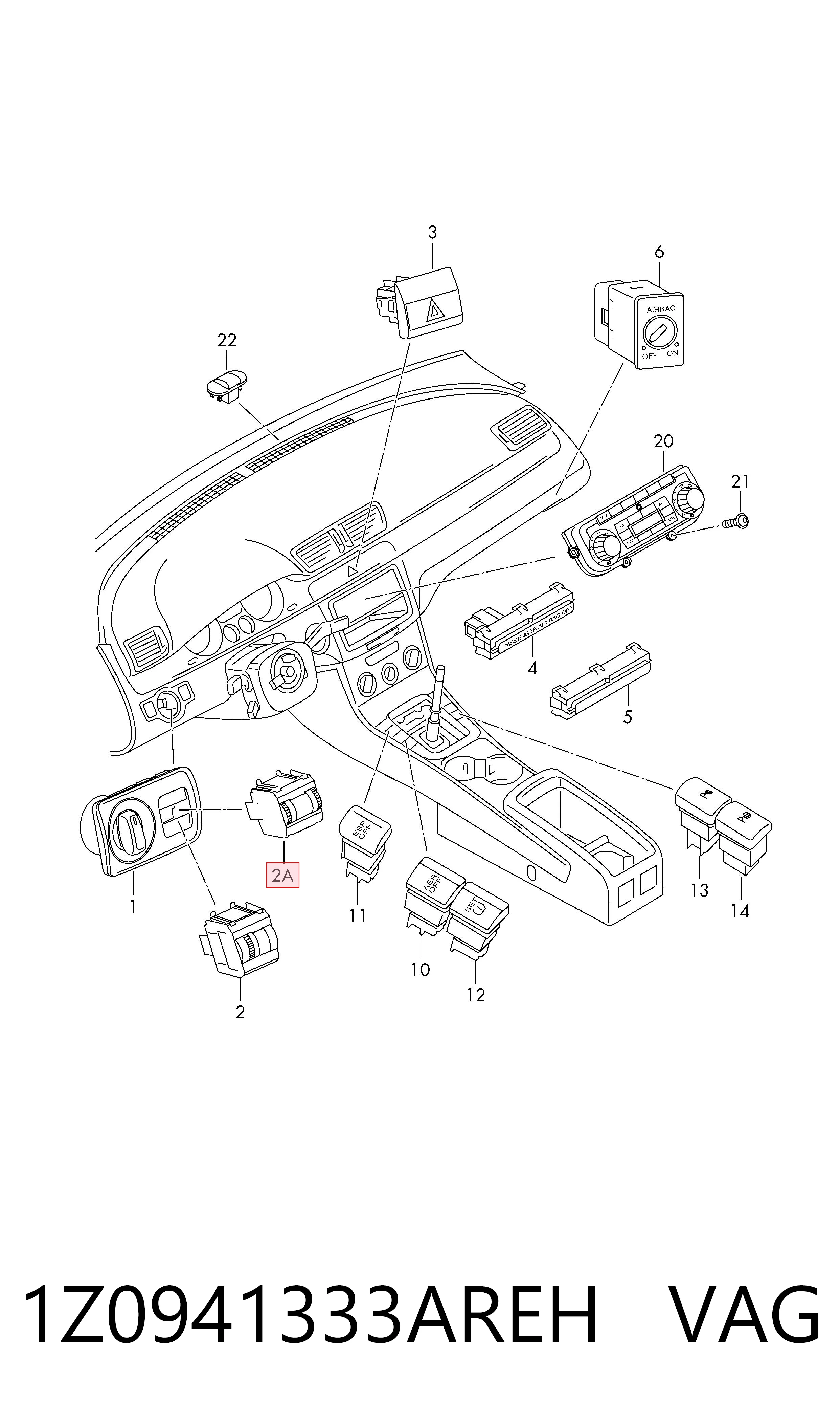 1Z0941333AREH VAG Кнопка корректора фар