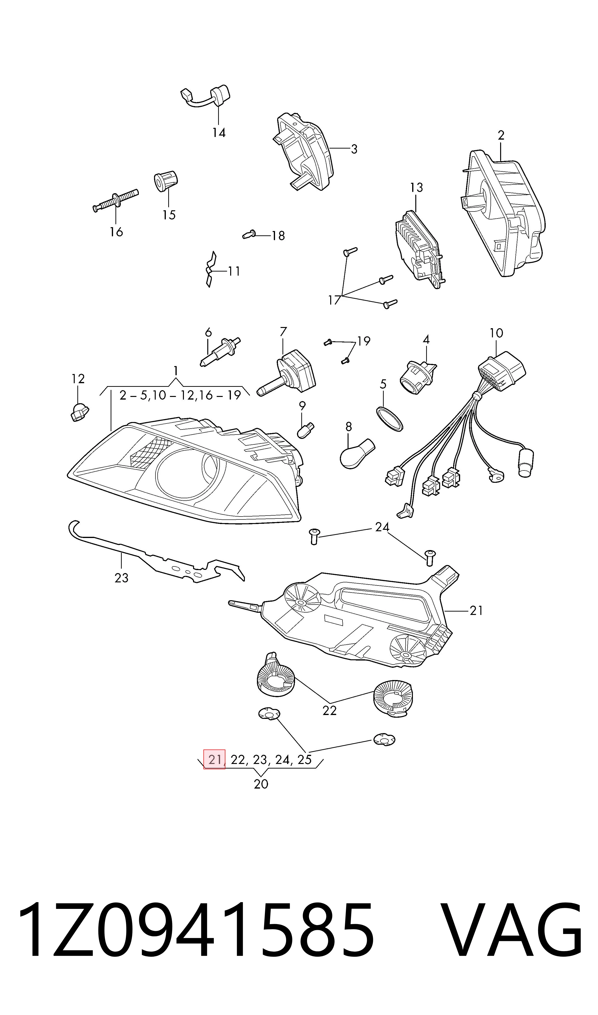 1Z0941585 VAG Крепление фары передней, левой