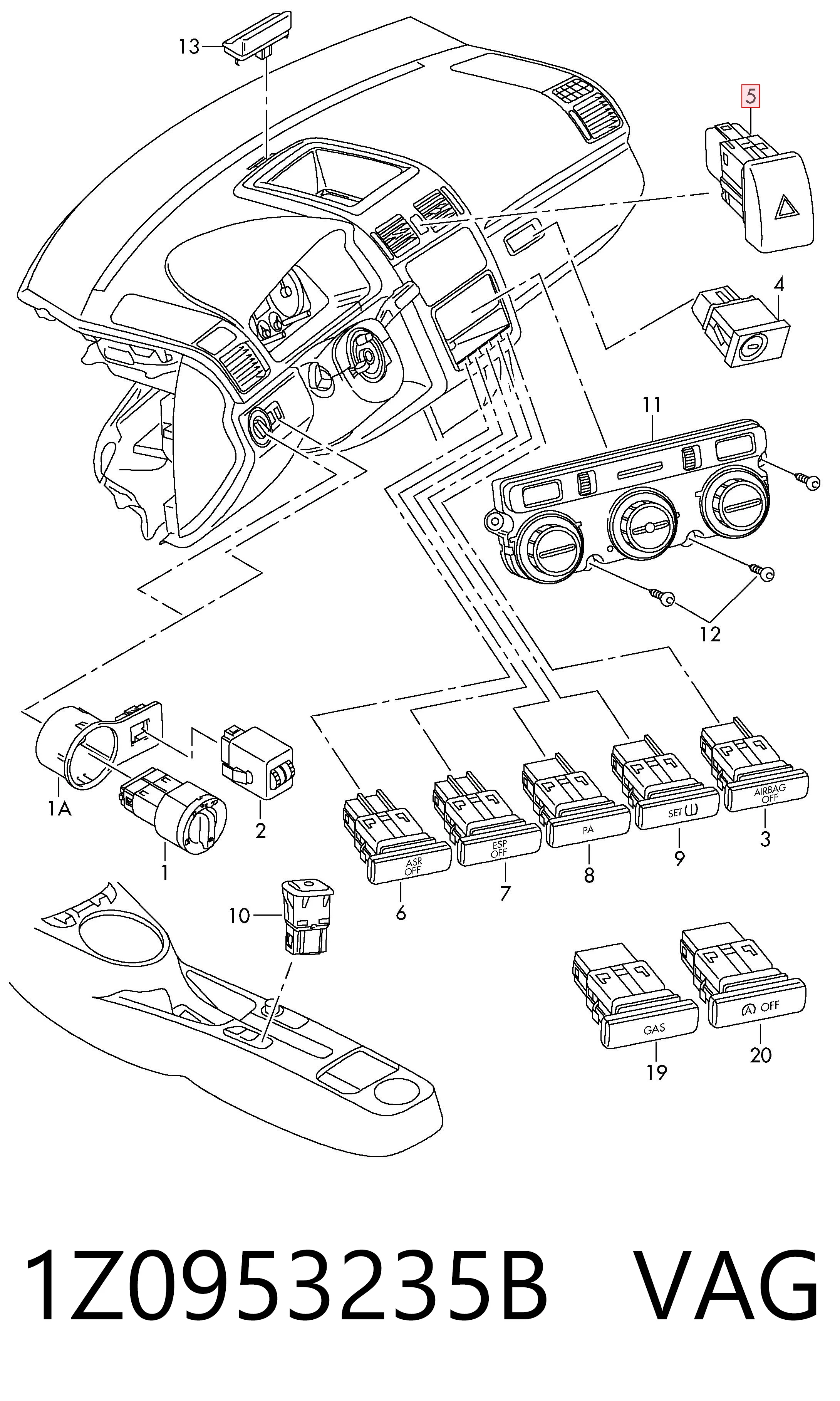 Купить Кнопка аварийки Шкода Октавия II A5 1Z3