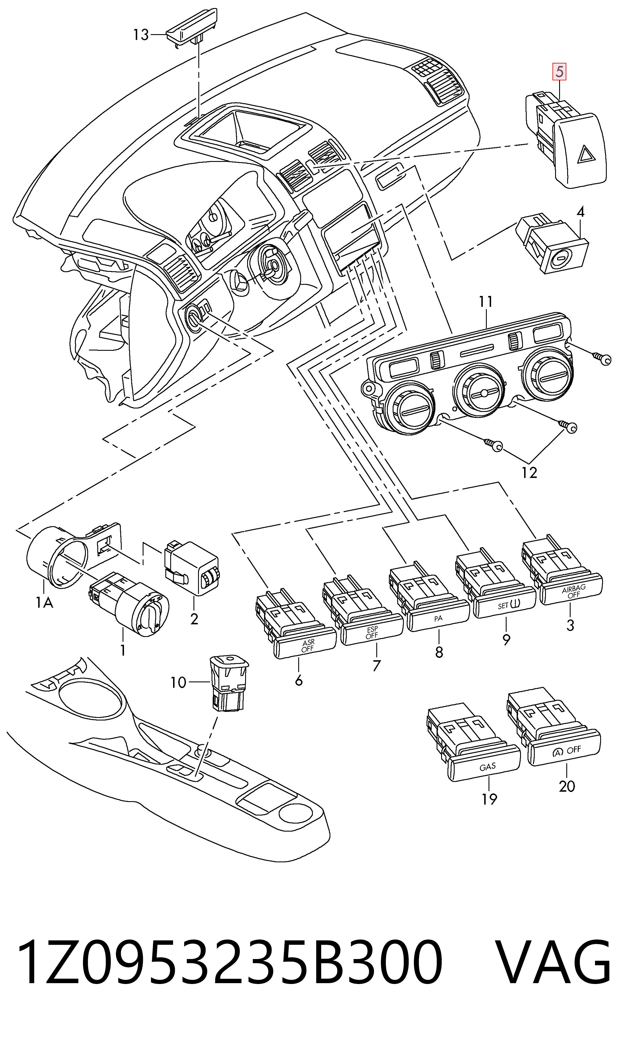 1Z0953235B300 VAG Аварийная кнопка