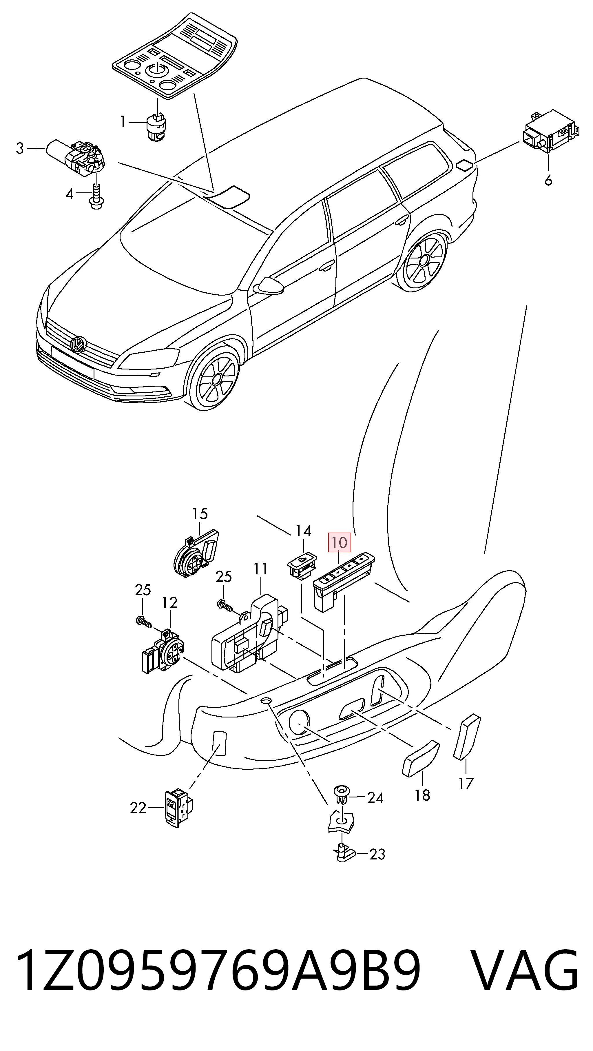 1Z0959769A9B9 VAG Блок кнопок механизма регулировки сидений