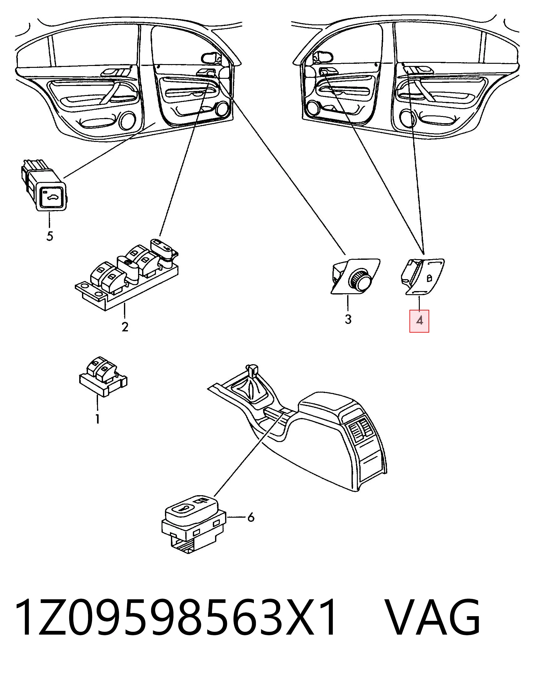 1Z09598563X1 VAG Кнопка подъемника задних стекол