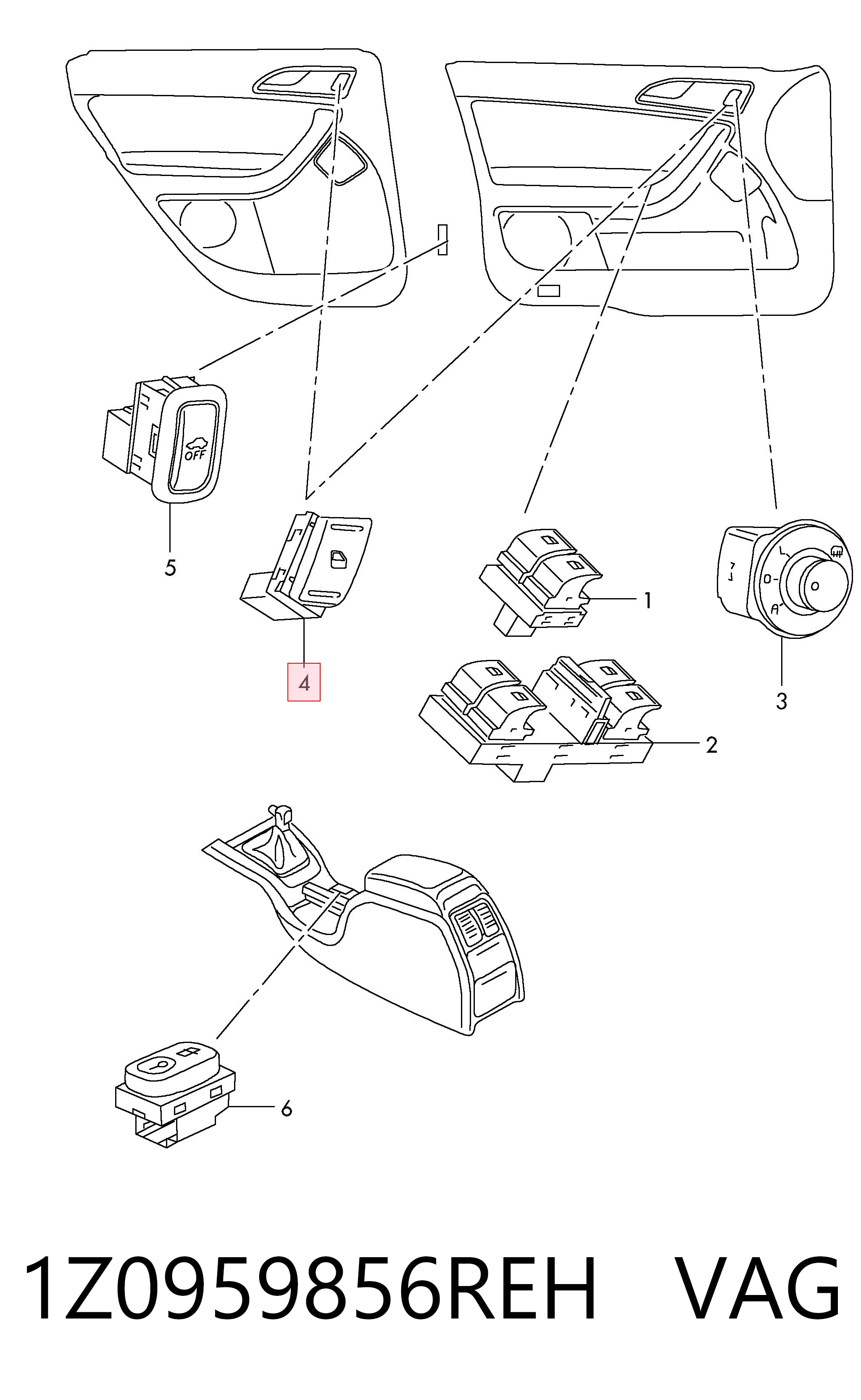 1Z0959856REH VAG Кнопка подъемника задних стекол