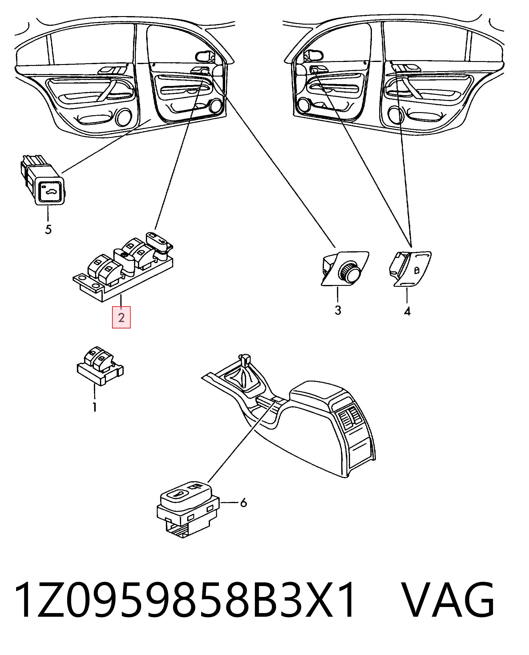 1Z0959858B3X1 VAG Кнопки переднего левого стекло подъёмника