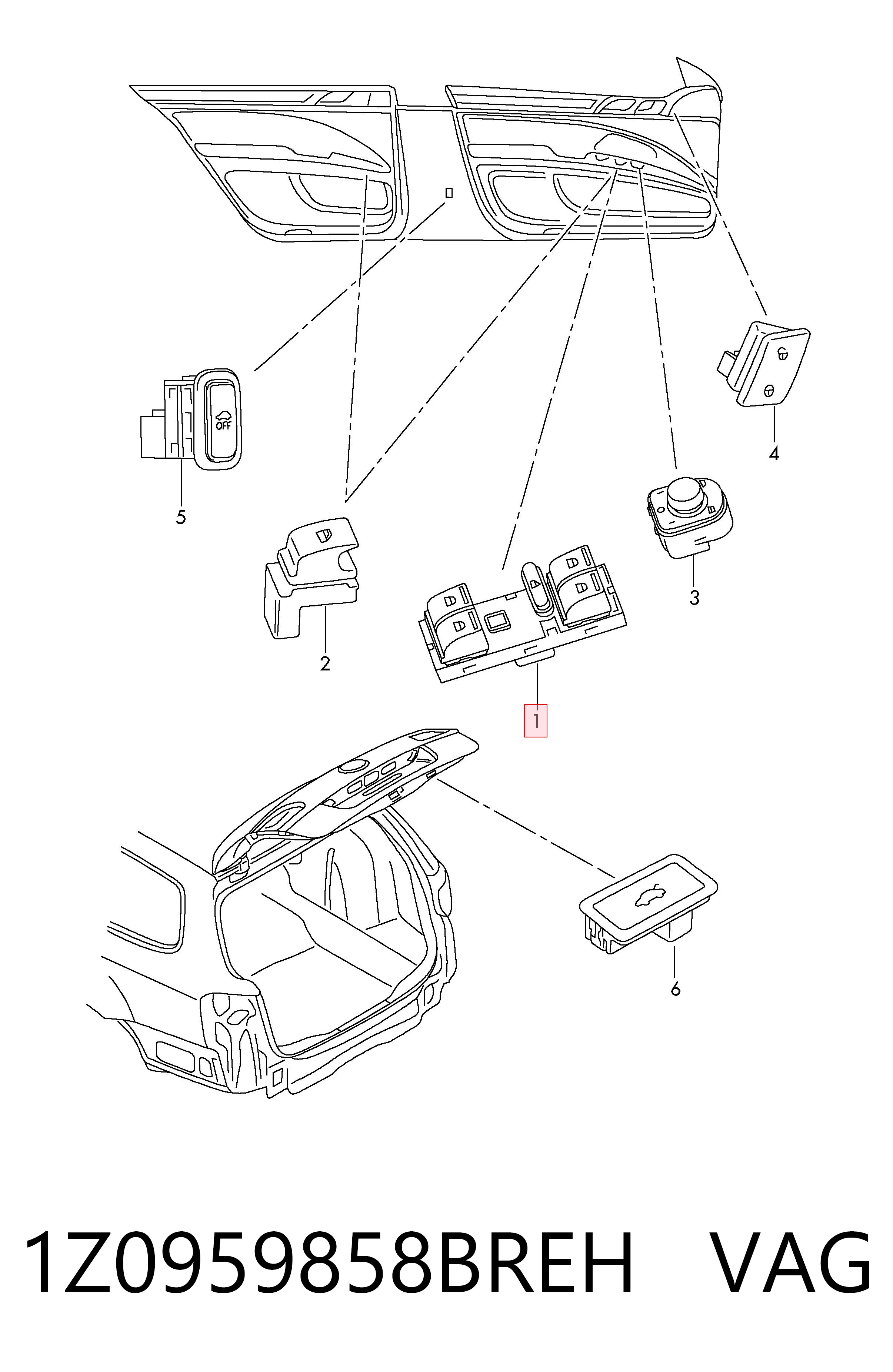 1Z0959858BREH VAG Кнопки переднего левого стекло подъёмника