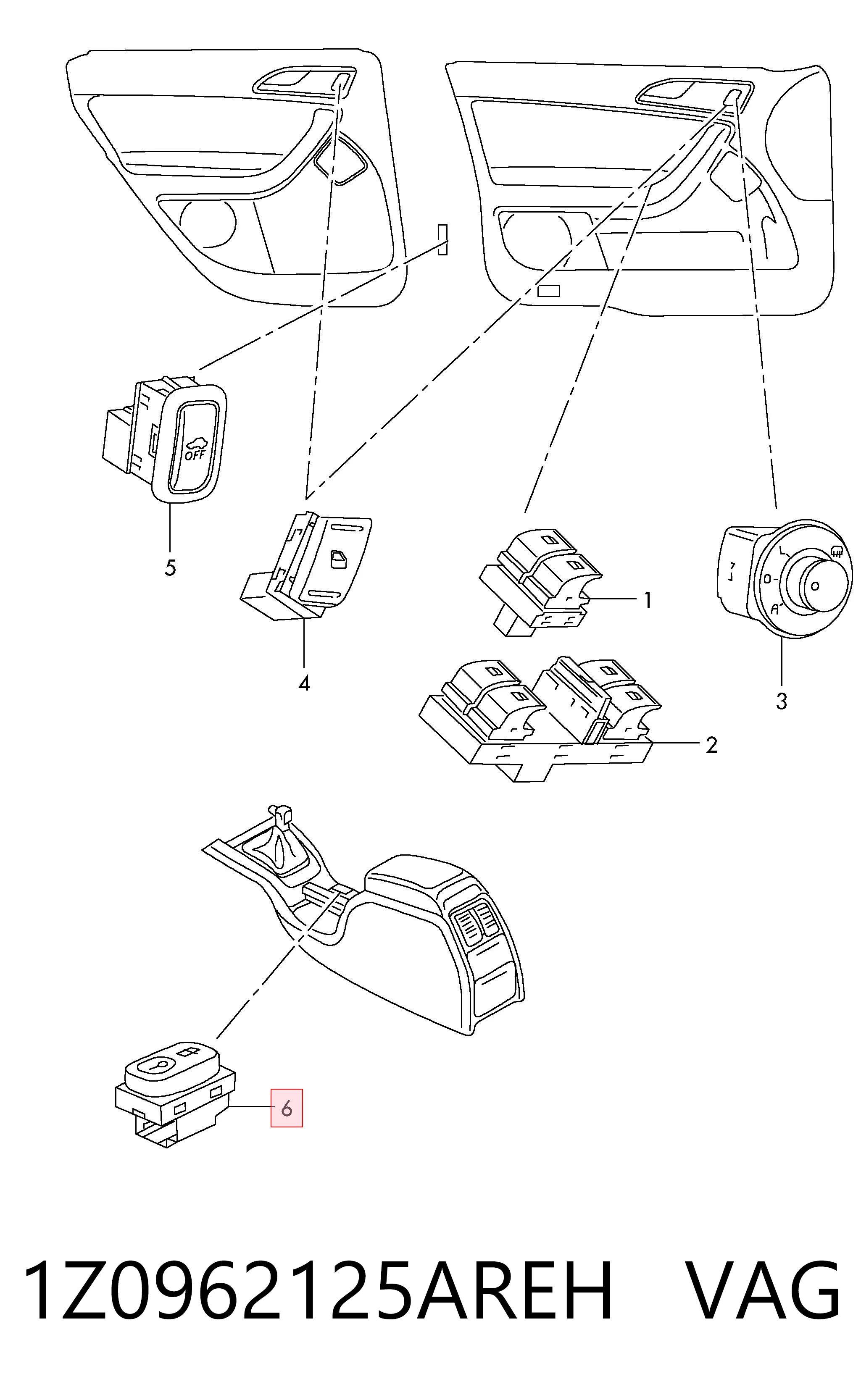 1Z0962125AREH VAG Кнопка центрального замка