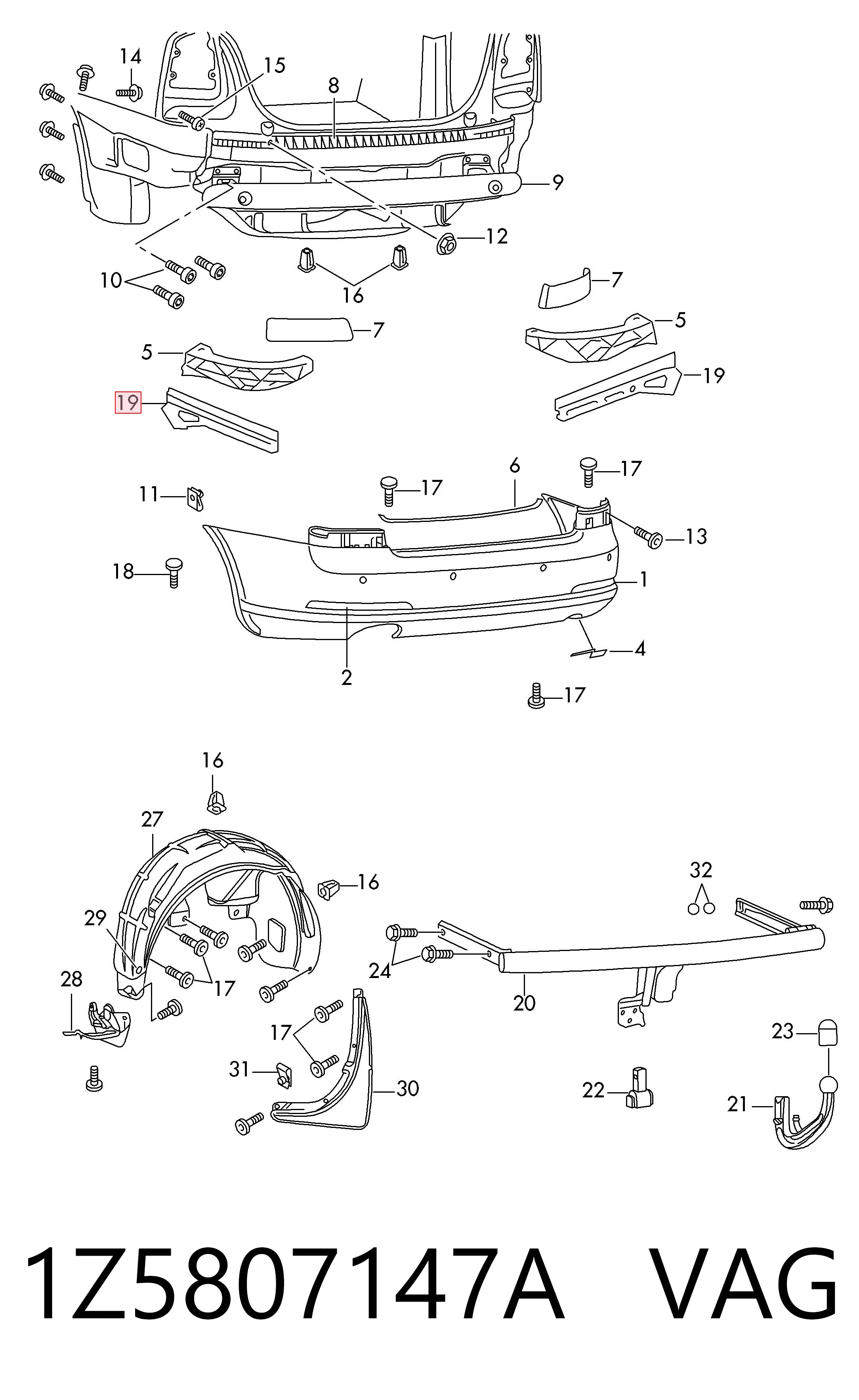 1Z5807147A VAG Левое крепление заднего бампера