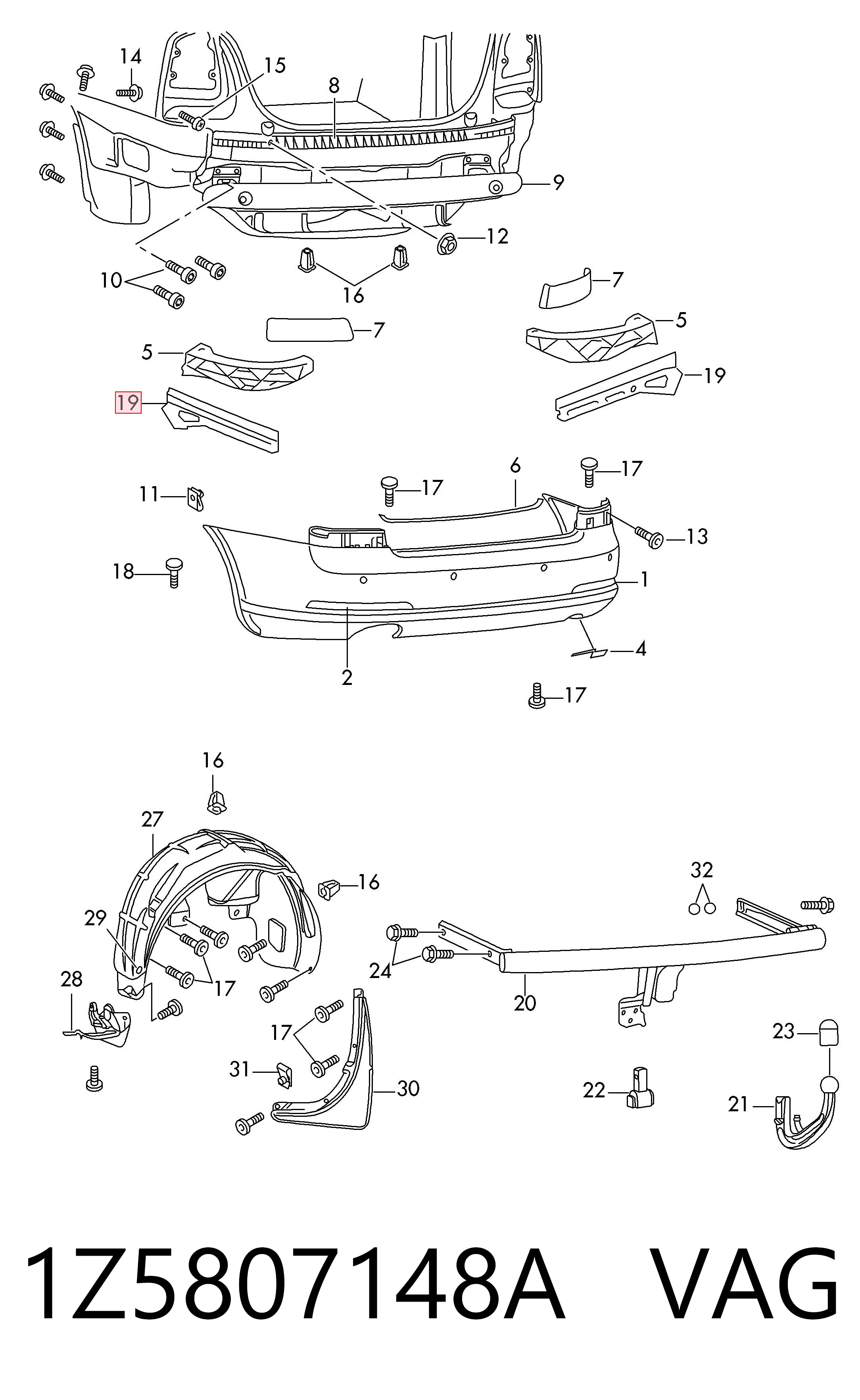 1Z5807148A VAG Правое крепление заднего бампера