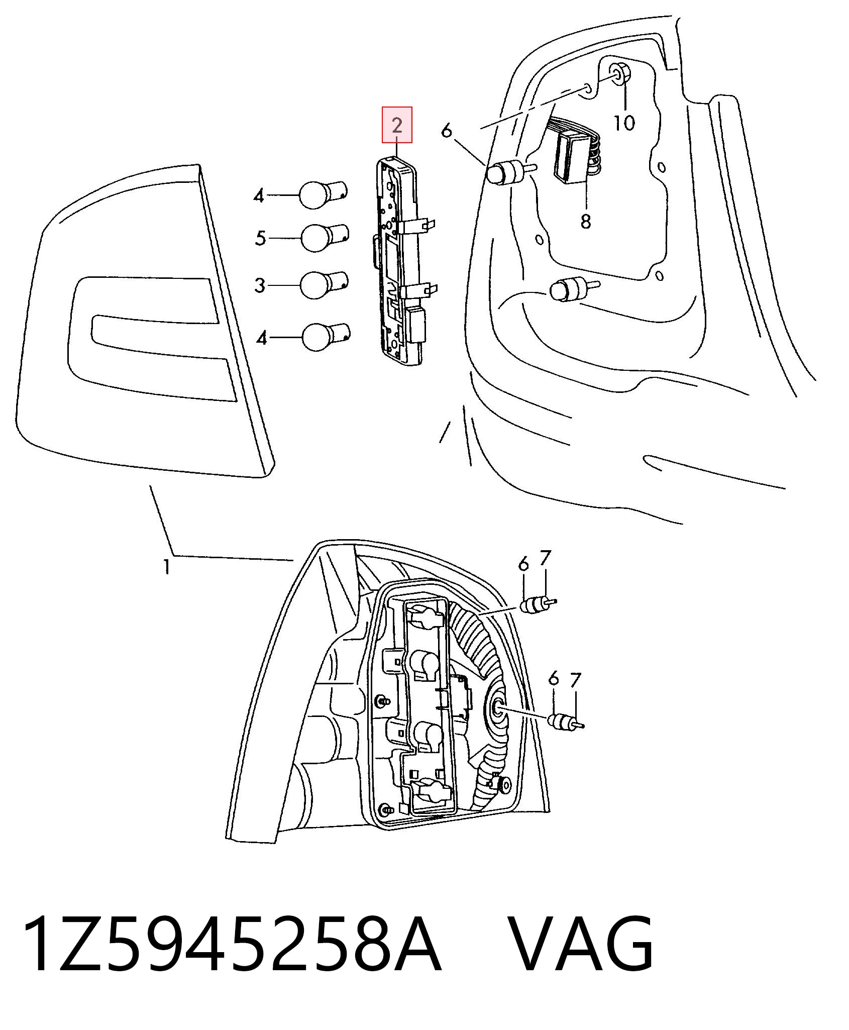 1Z5945258A VAG Плата заднего фонаря контактная