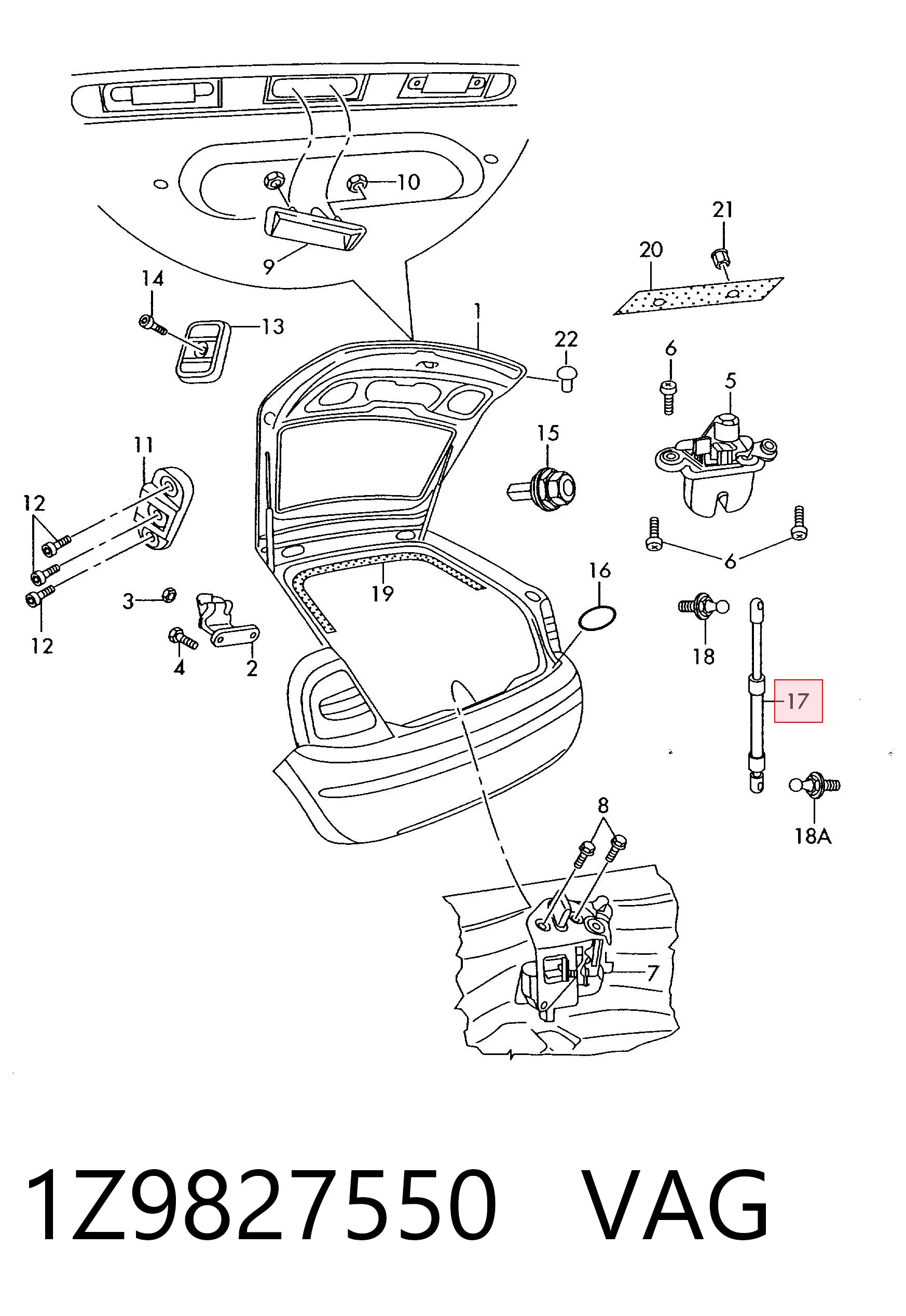 1Z9827550 VAG Амортизатор крышки багажника