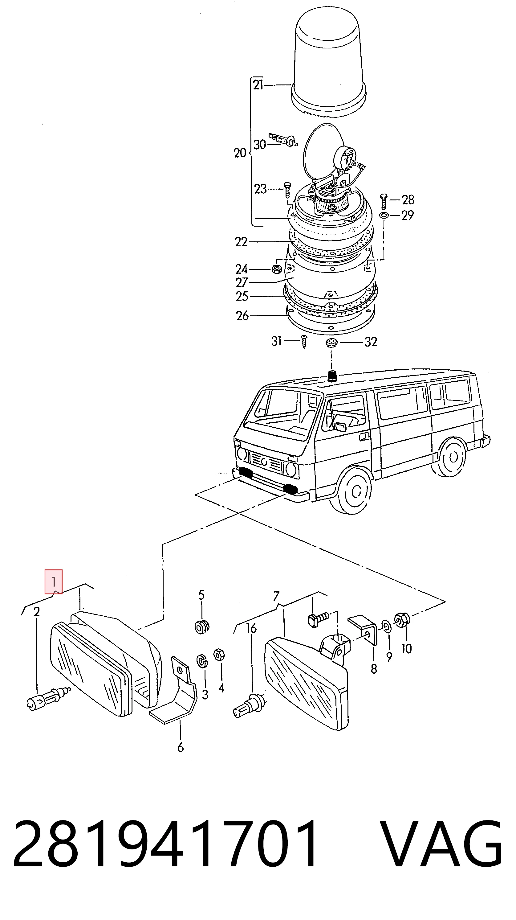 Фара противотуманная левая/правая Volkswagen Transporter 24, 25, 251