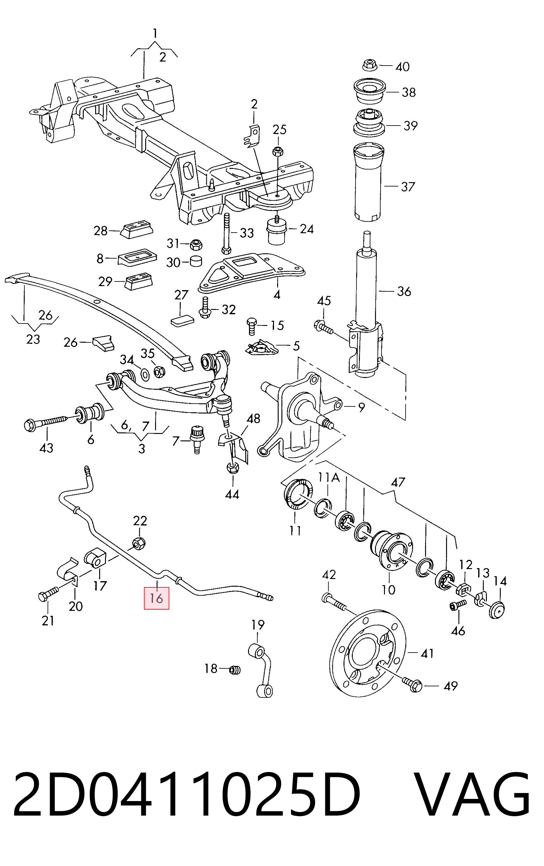Стабилизатор передней устойчивости на Volkswagen LT 28-35 II 2DB, 2DE, 2DK