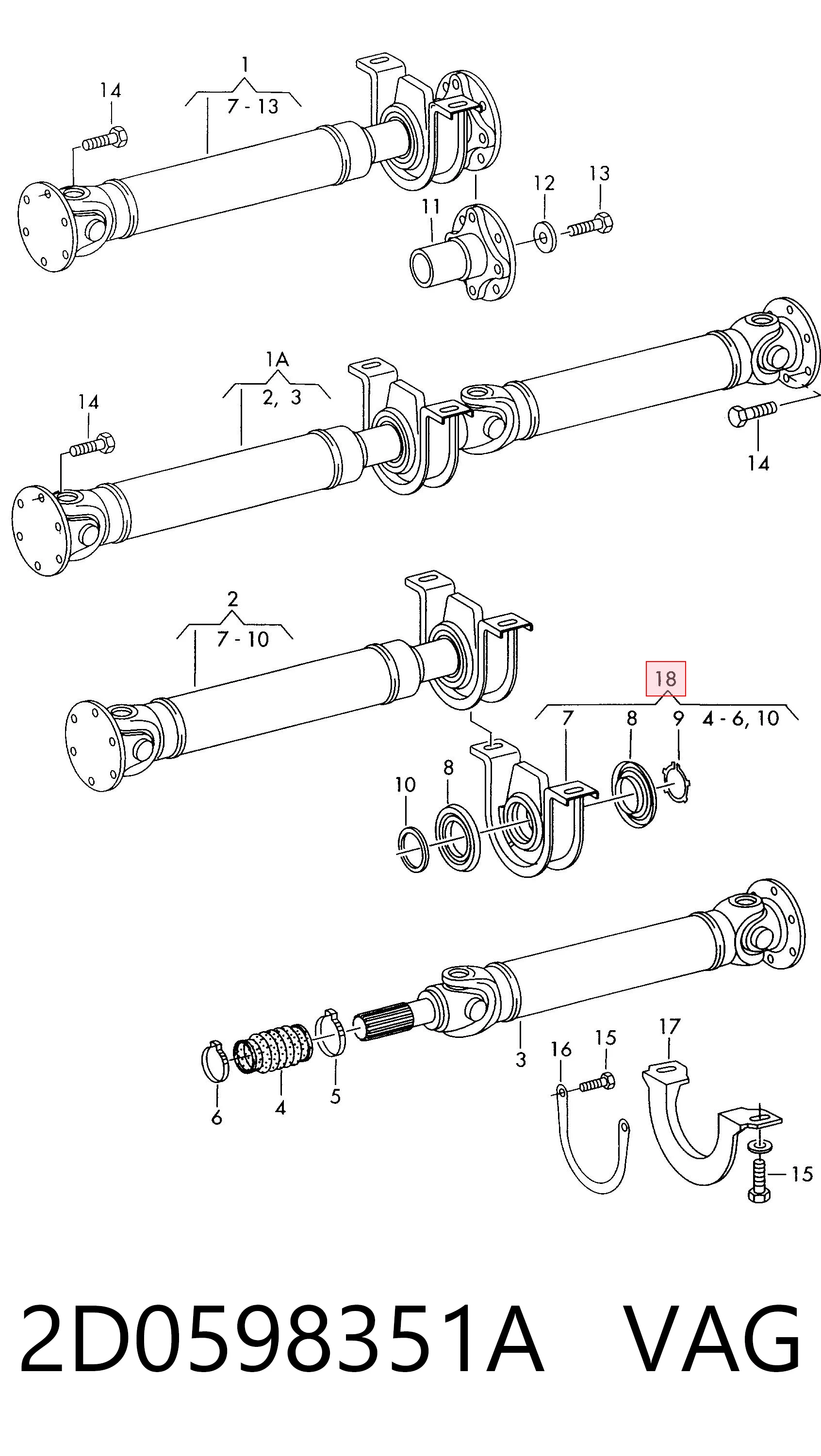 2D0598351A VAG Подвесной подшипник кардана