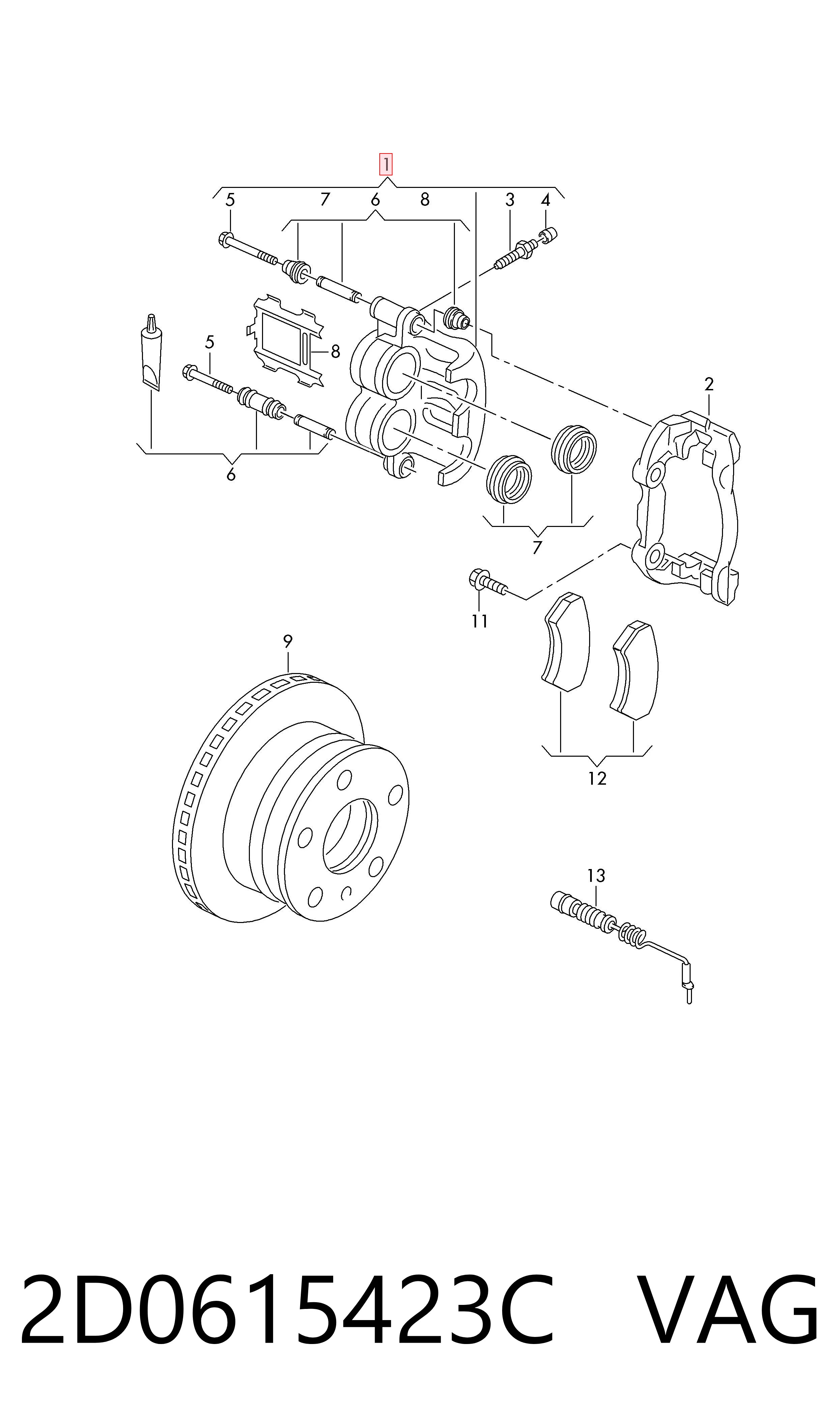 2D0615423C VAG Тормозной суппорт задний левый
