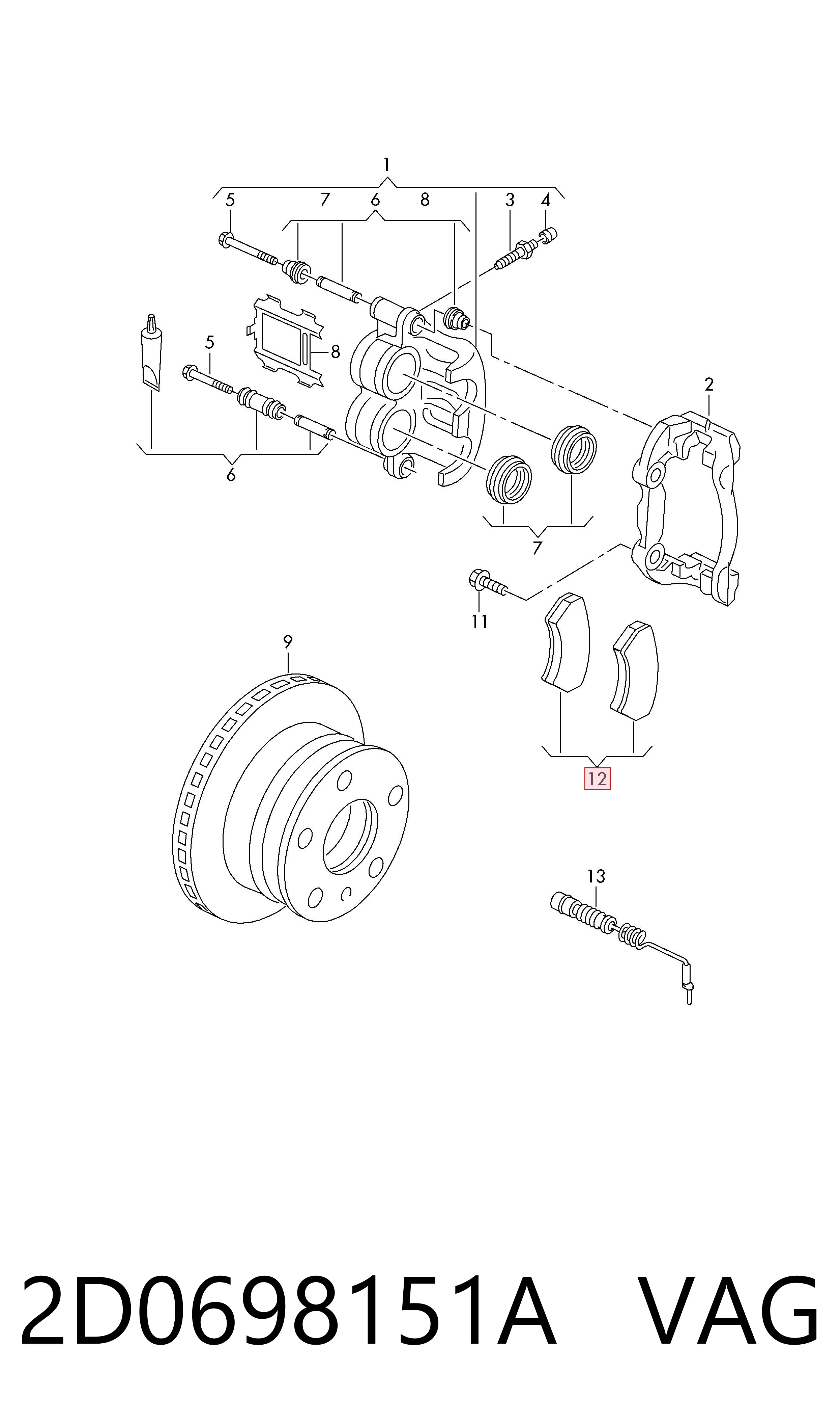 Колодки тормозные передние дисковые VAG 2D0698151A
