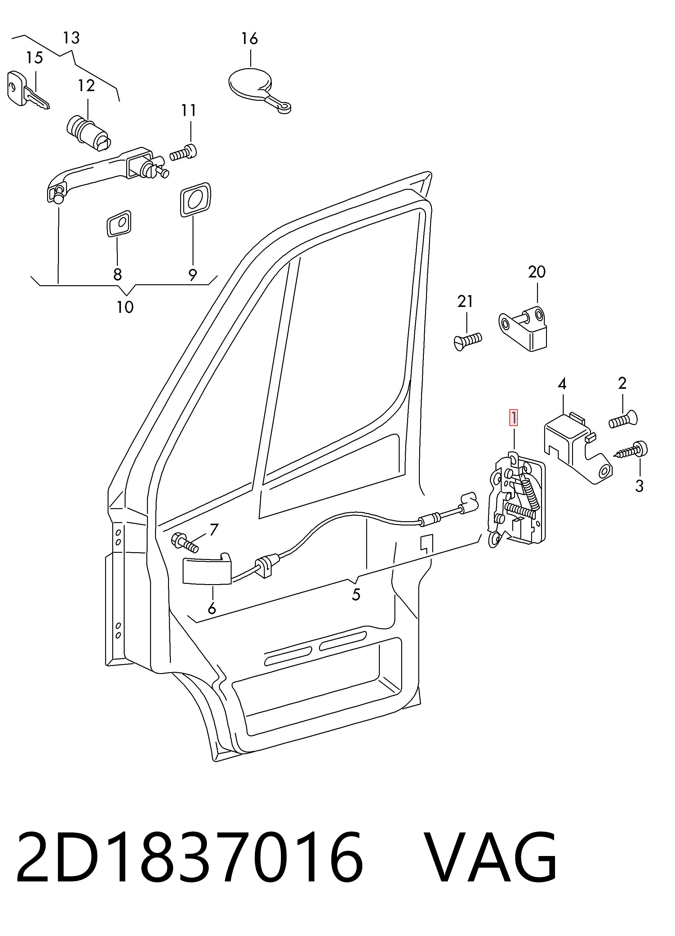 Внутренний дверной замок на Volkswagen LT 28-35 II 2DB, 2DE, 2DK