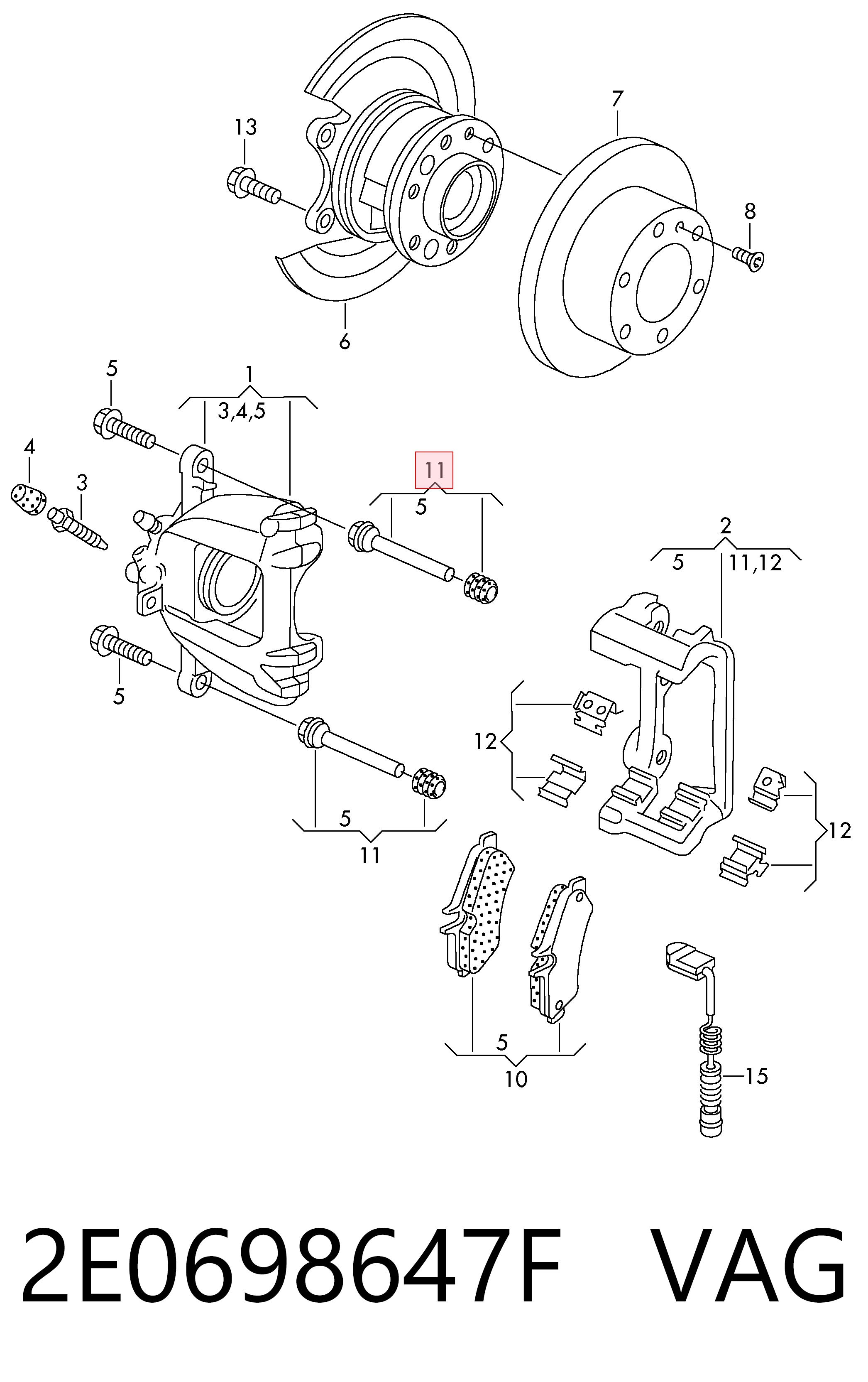Ремкомплект заднего тормозного суппорта на Volkswagen Crafter 30-50 2E, 2EA, 2EB, 2ED, 2EH, 2EX
