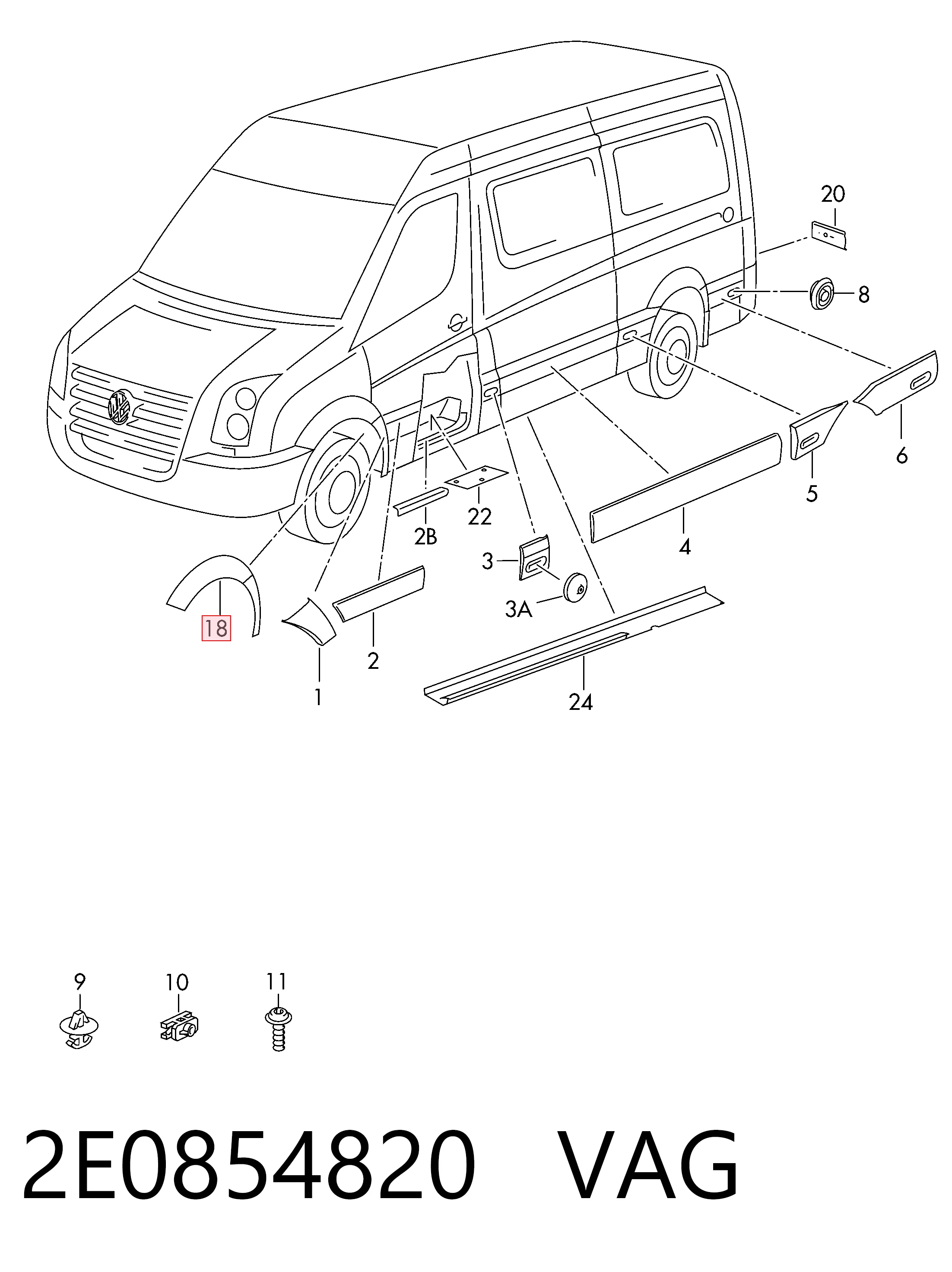 Подкрыльник переднего крыла, правый на Volkswagen Crafter 30-50 2E, 2EA, 2EB, 2ED, 2EH, 2EX