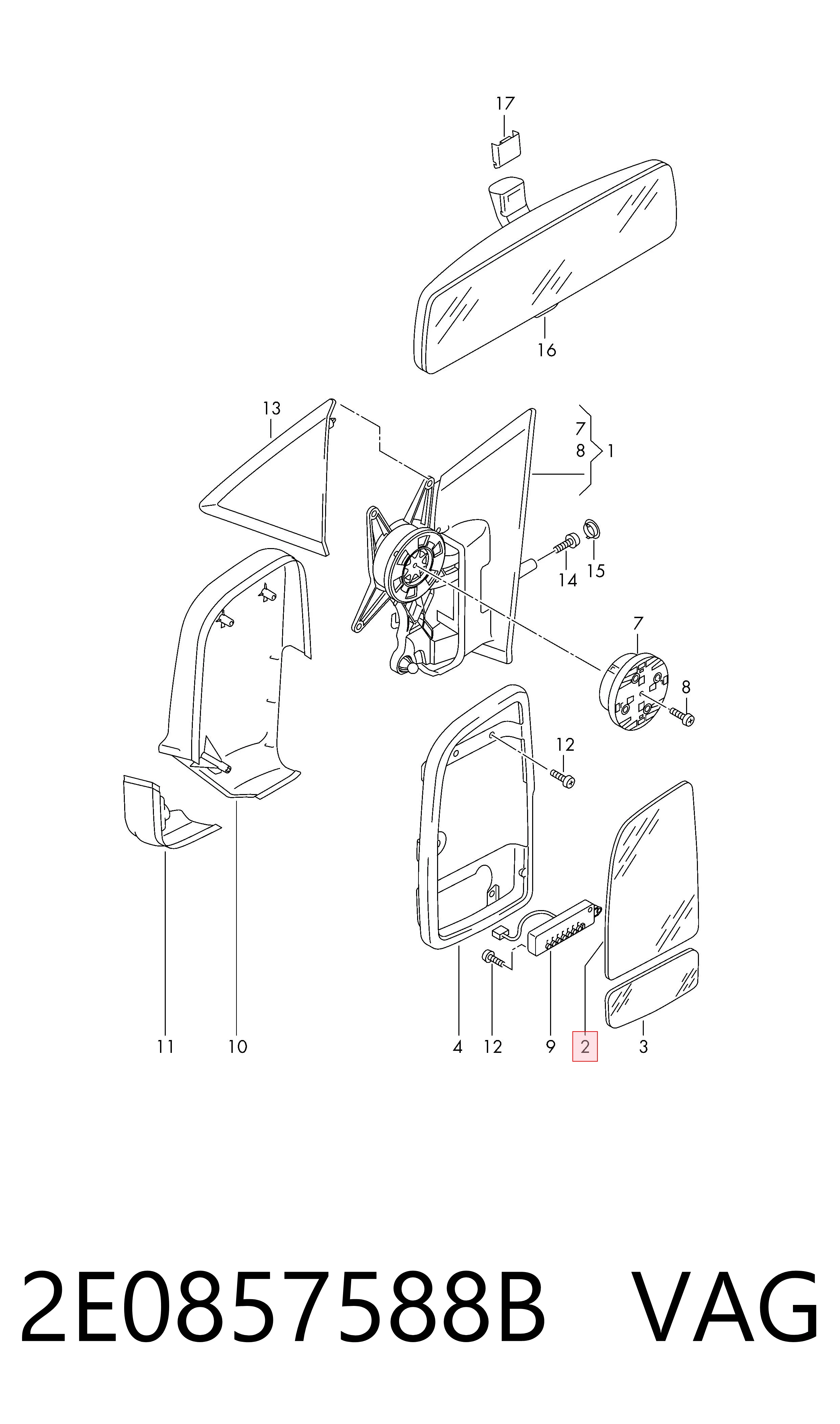 Зеркальный элемент правый Mercedes 2E0857588B