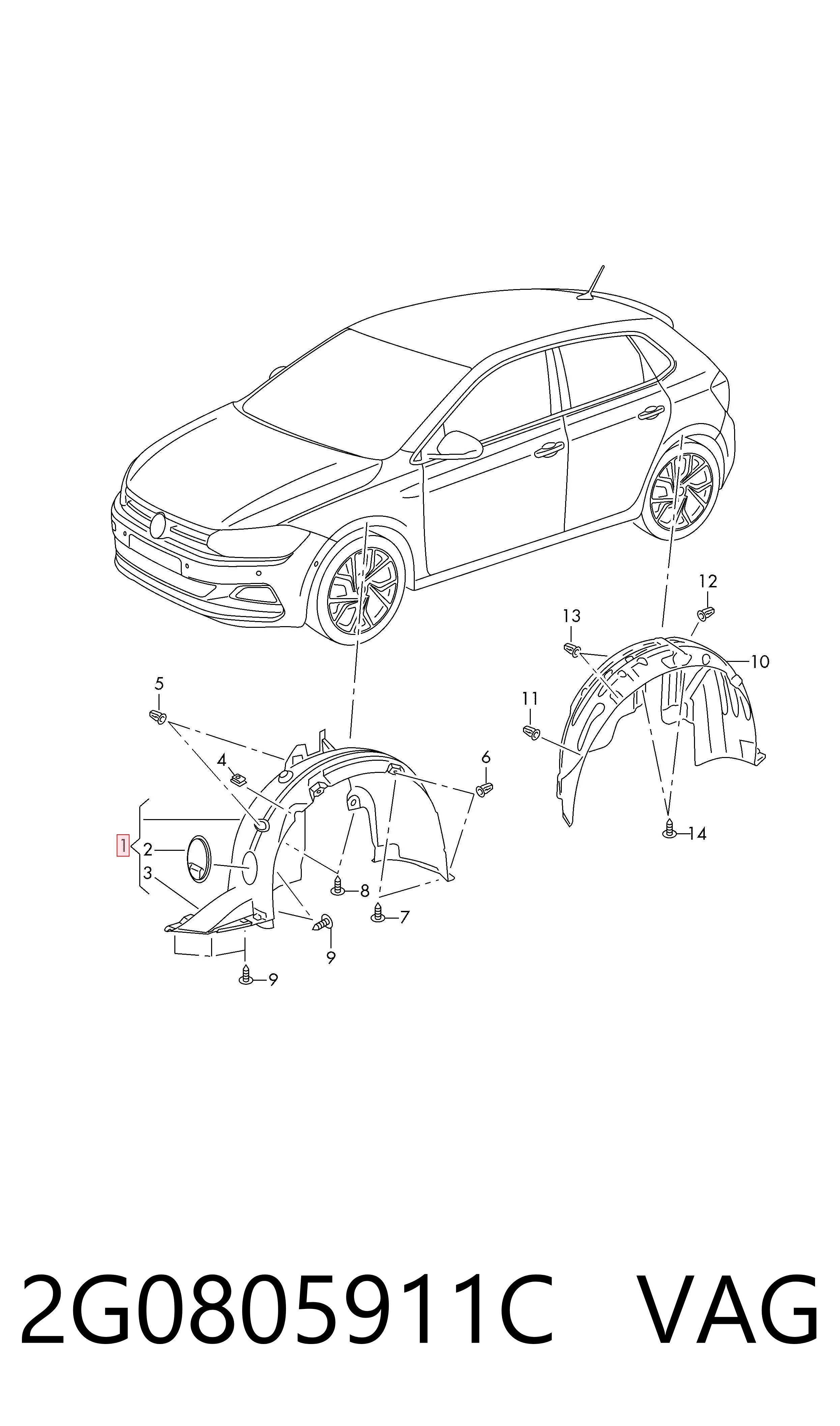 Подкрылок передний левый на Volkswagen Polo VI AW1, BZ1, AE1