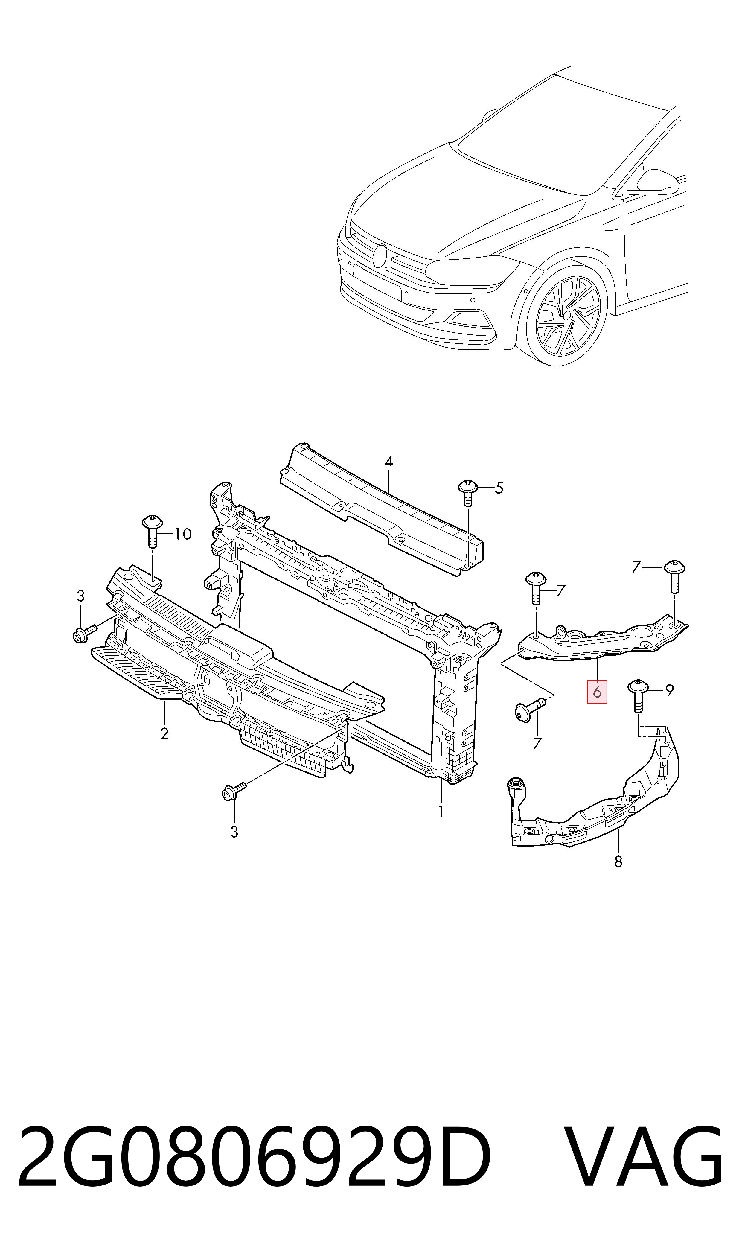 Суппорт радиатора нижний 2G0806929D VAG