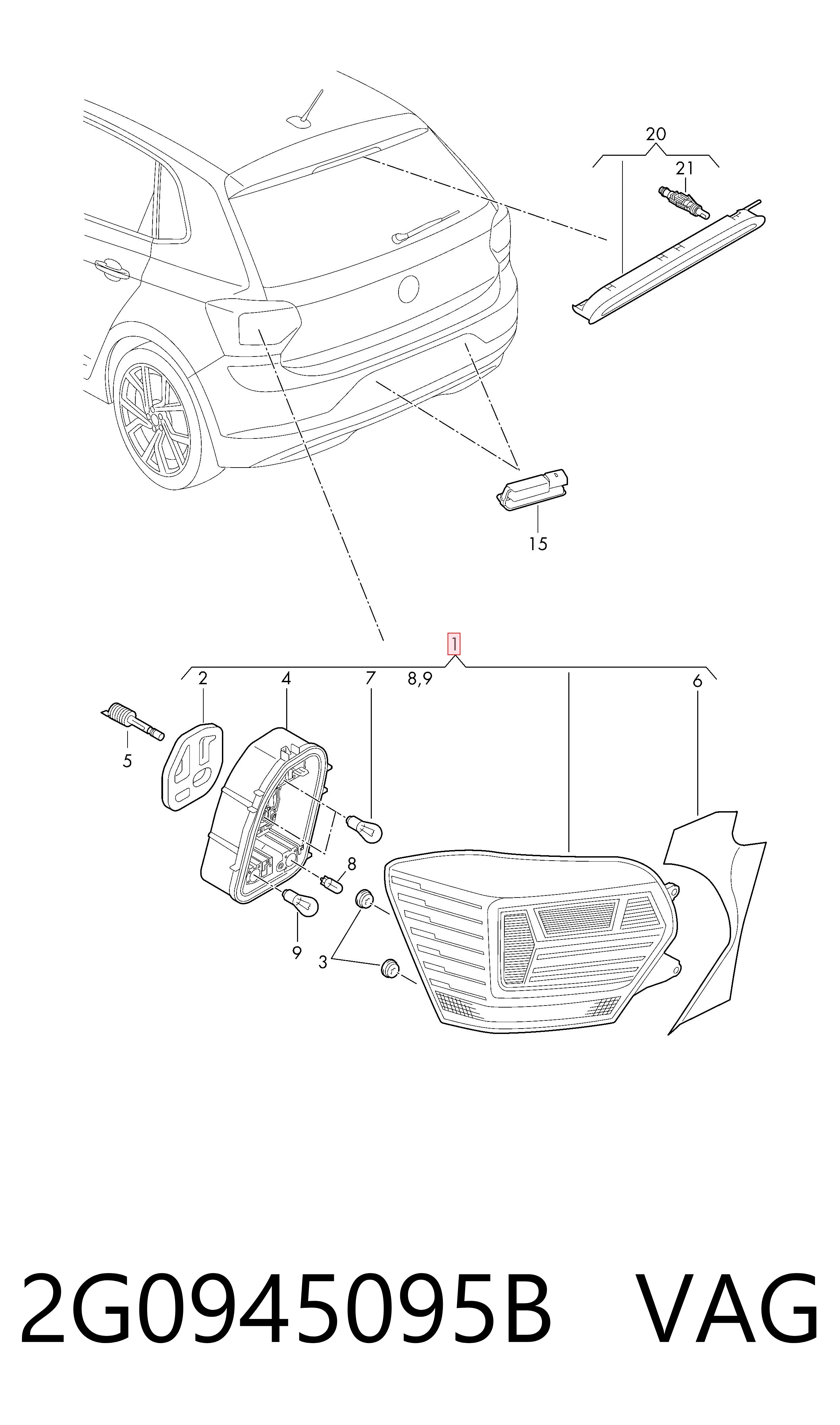 Задний левый стоп на Volkswagen Polo VI AW1, BZ1, AE1