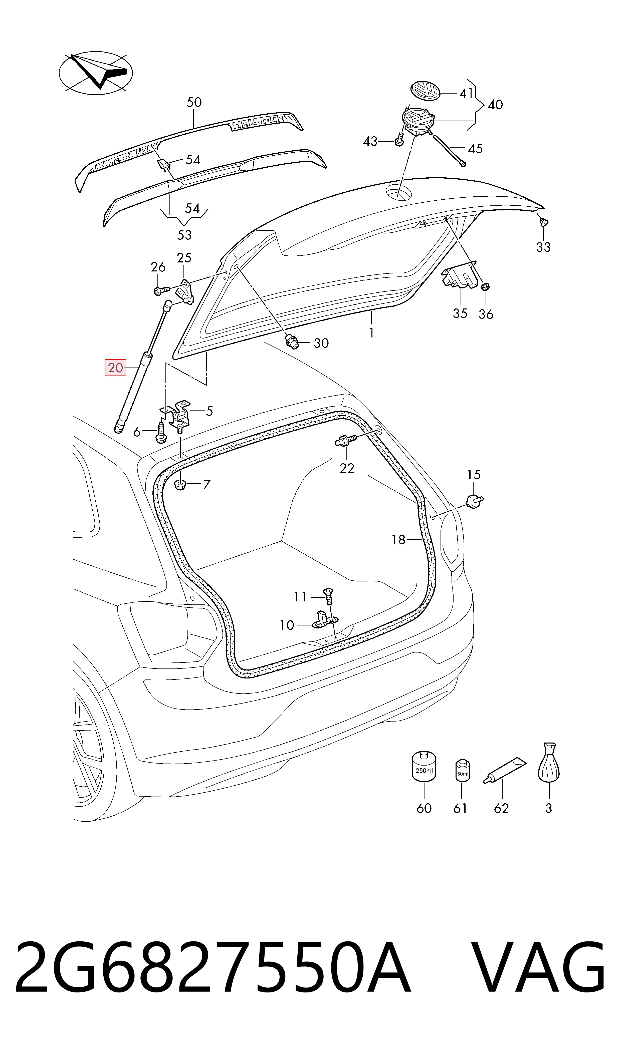 Амортизатор крышки багажника на Volkswagen Polo VI AW1, BZ1, AE1