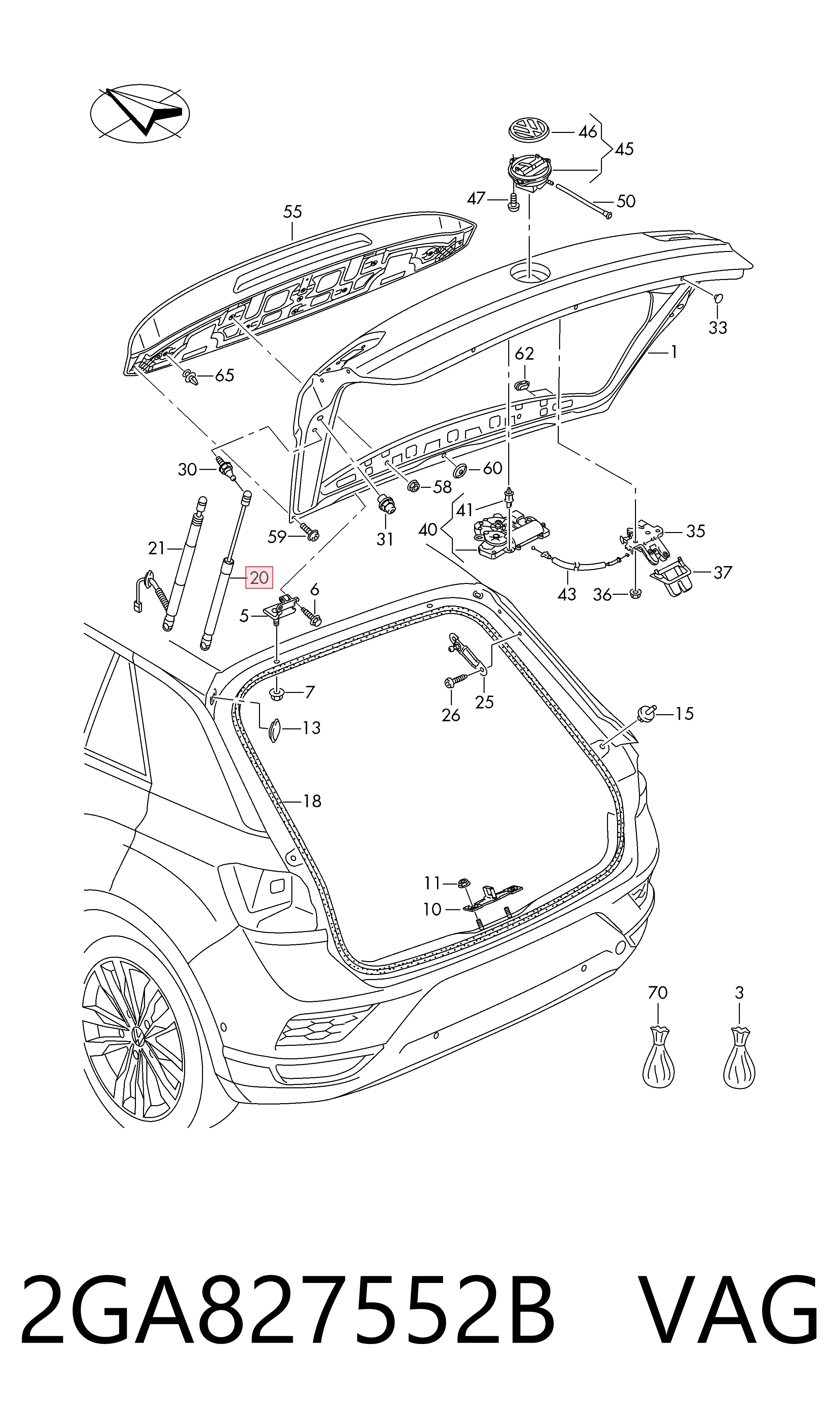 2GA827552B VAG Амортизатор крышки багажника