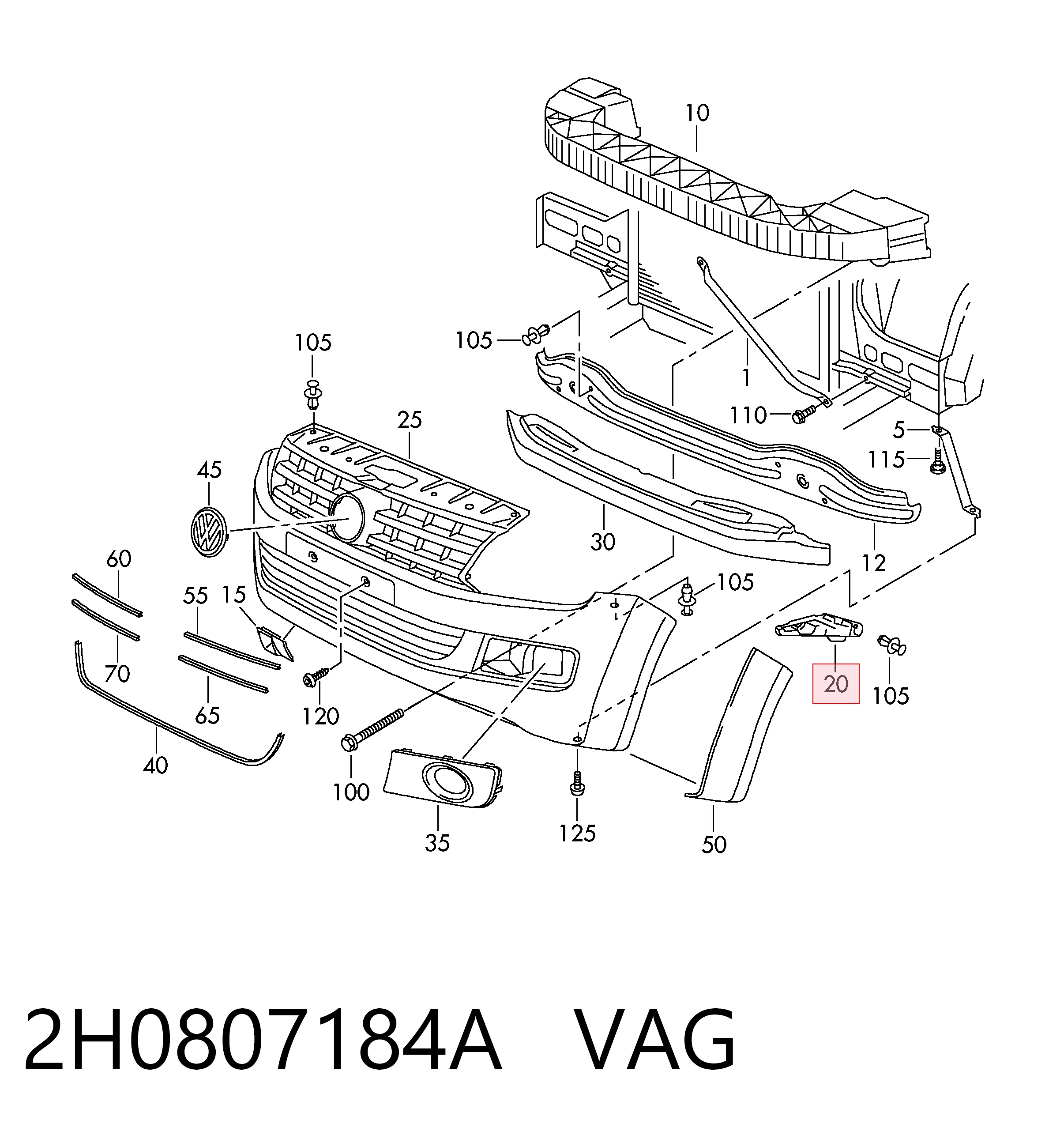 Правое крепление переднего бампера VAG 2H0807184A цена, от 9.94 USD