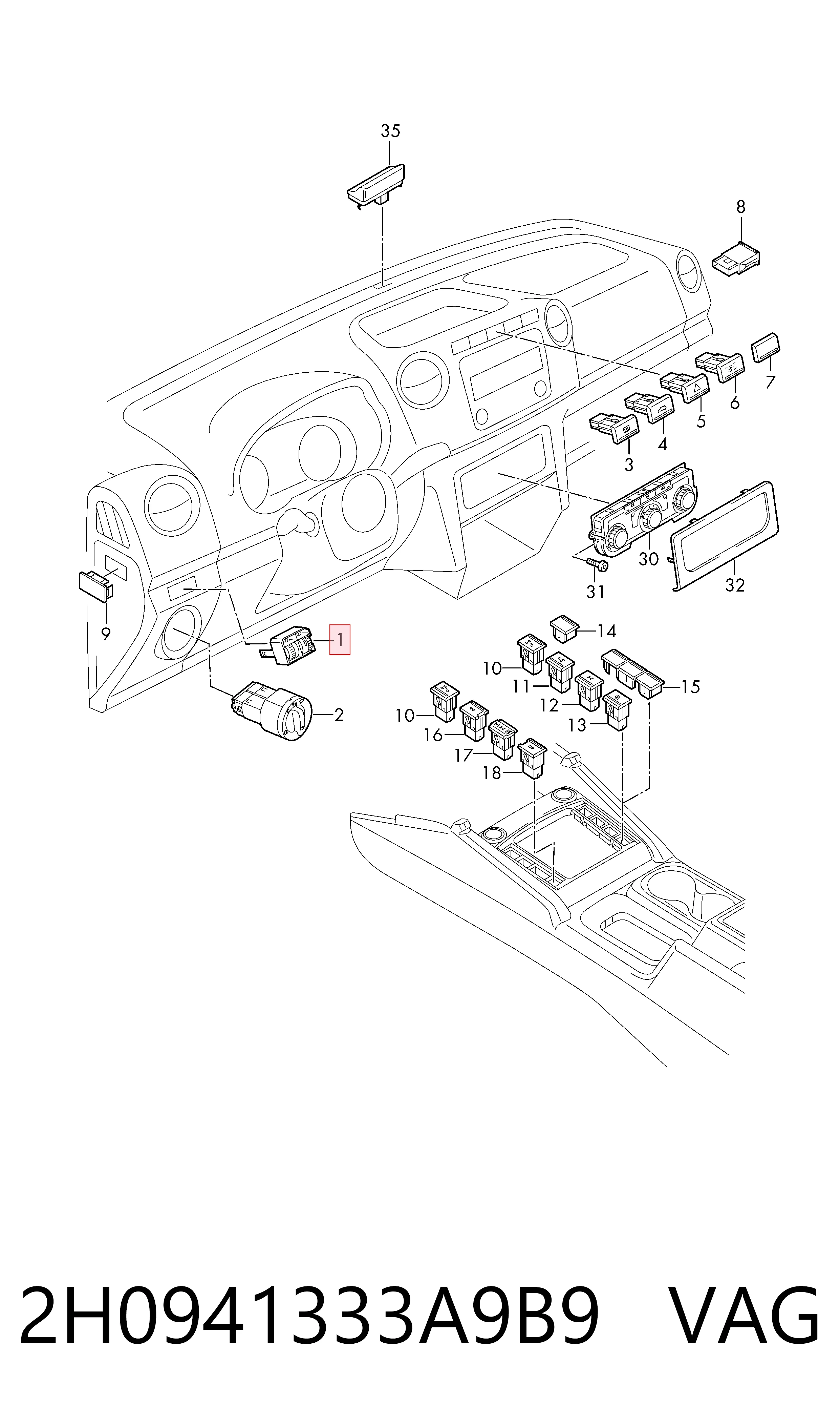 2H0941333A9B9 VAG Кнопка корректора фар