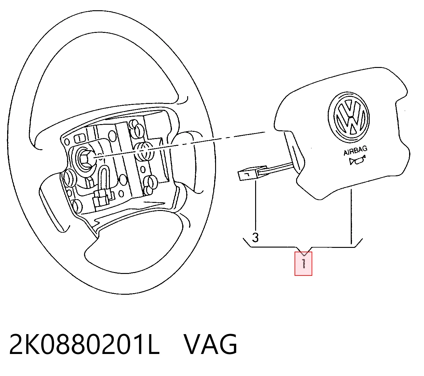 2K0880201L VAG Подушка безопасности водителя