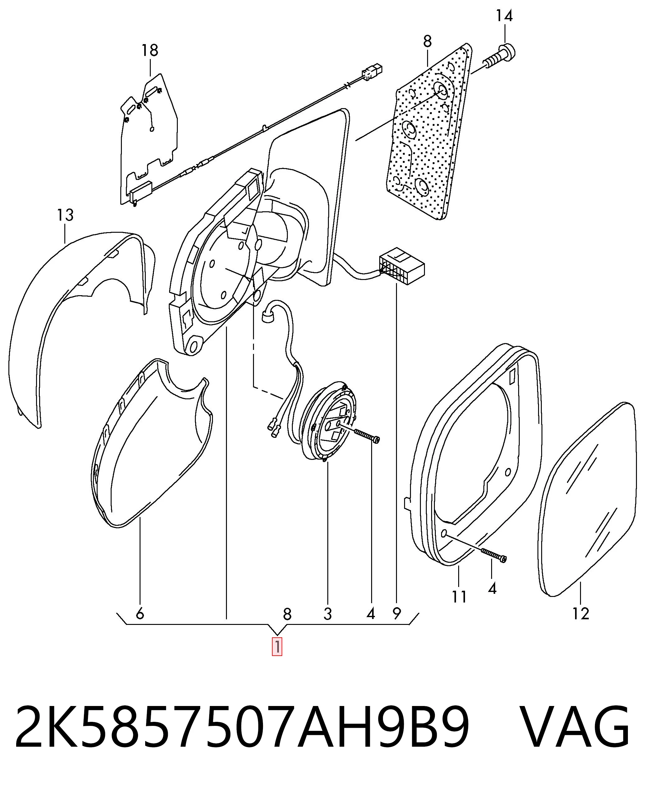Зеркало заднего вида, левое VAG 2K5857507AH9B9 цена, от 58.81 USD