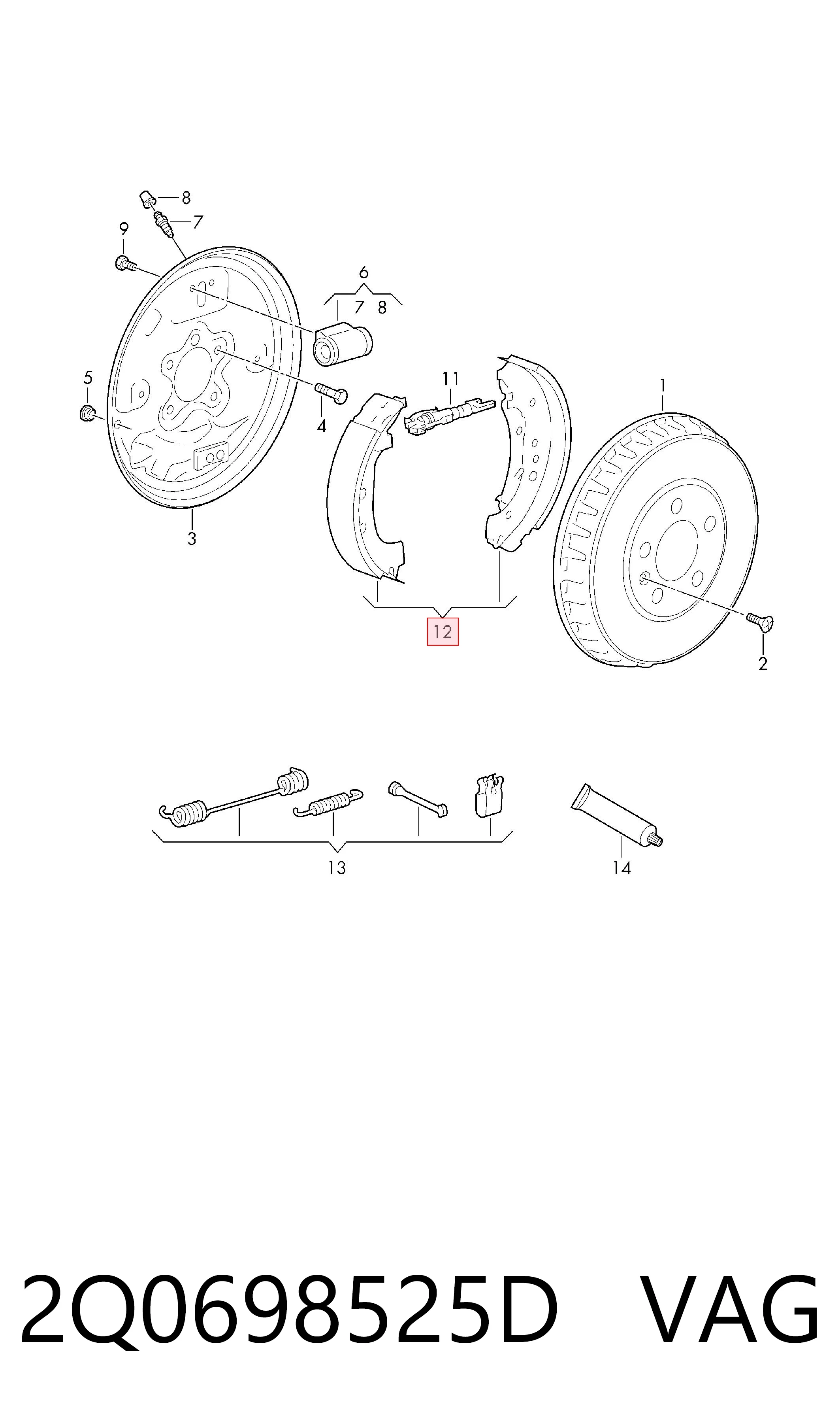 2Q0698525D VAG Барабанные тормозные колодки