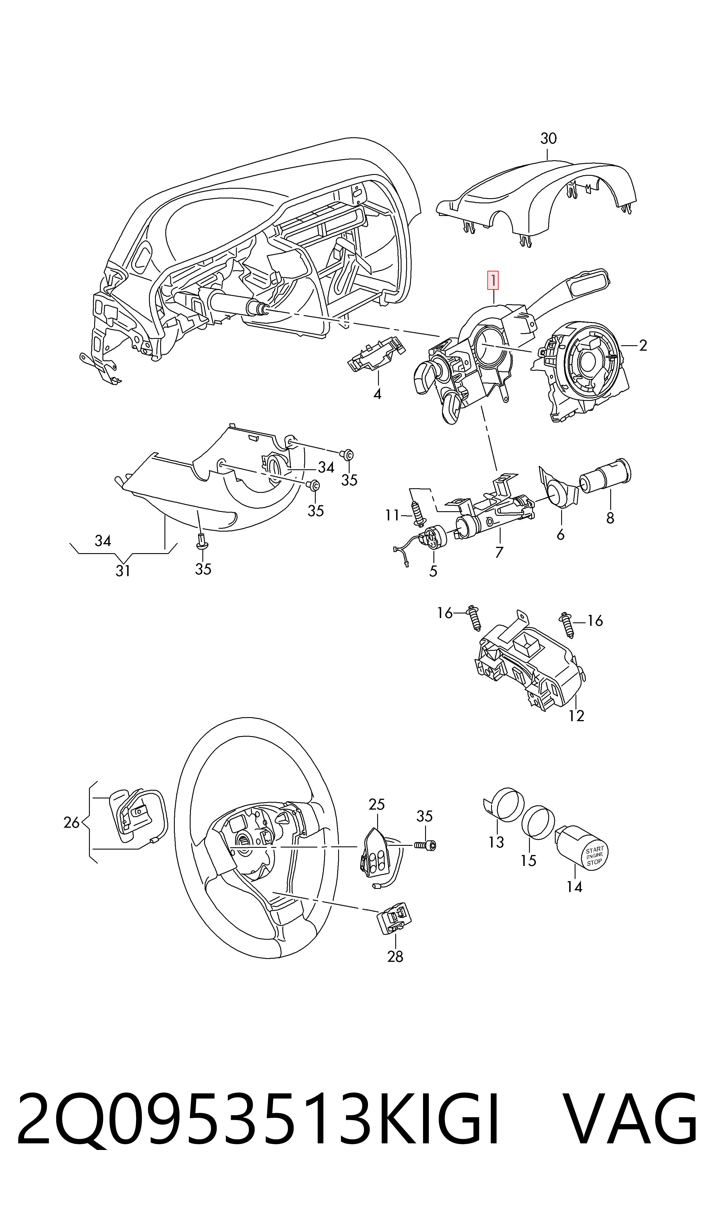 2Q0953513KIGI VAG Переключатель подрулевой в сборе