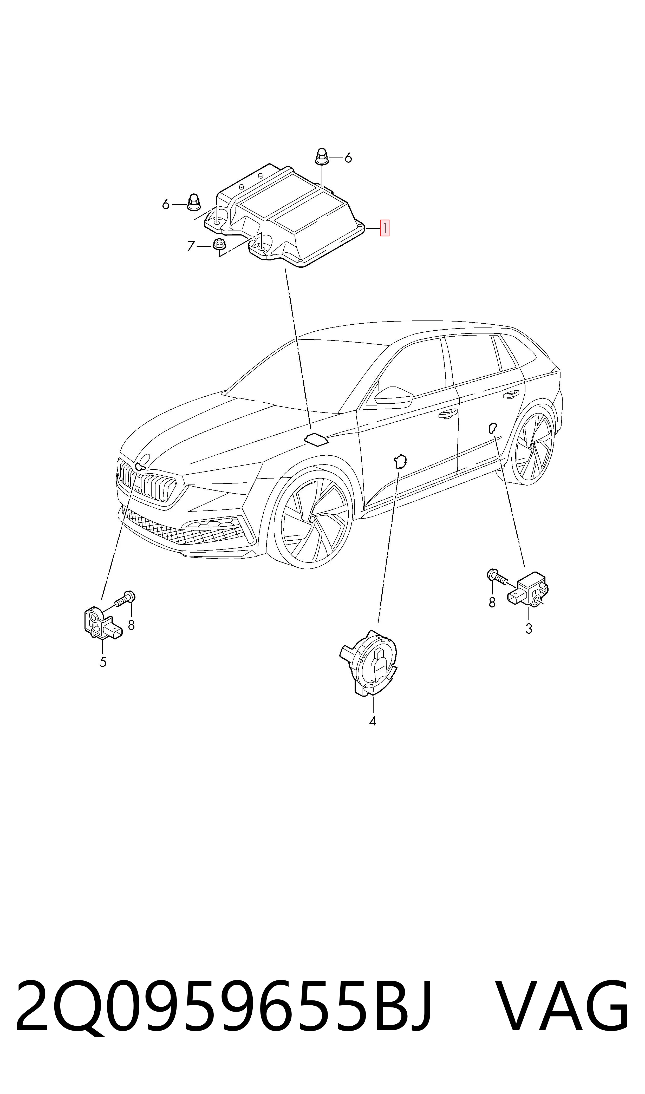 2Q0959655BJ VAG Модуль-процессор управления подушкой безопасности (ЭБУ AIRBAG)