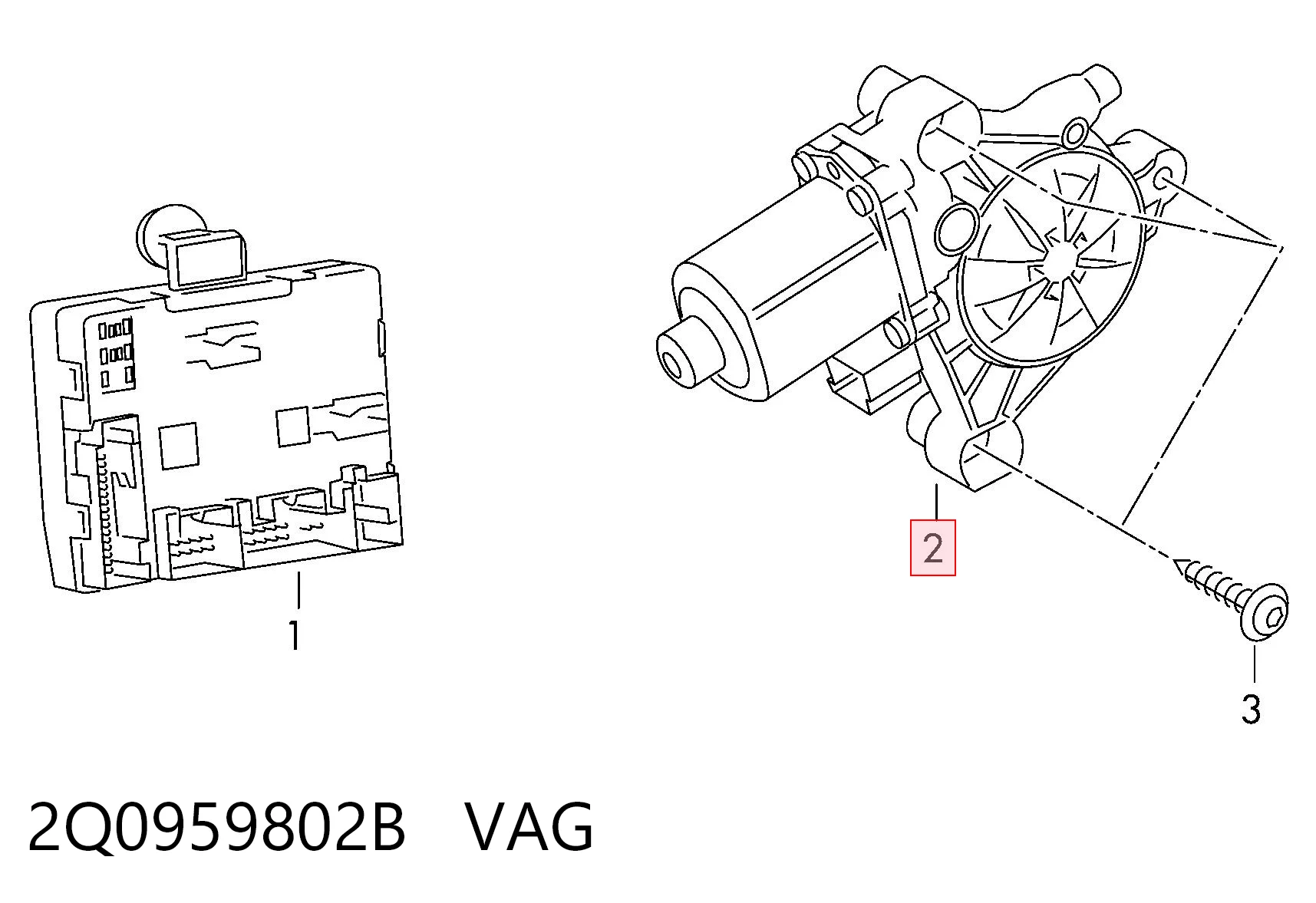 2Q0959802B VAG Привод электростеклоподъемника передний