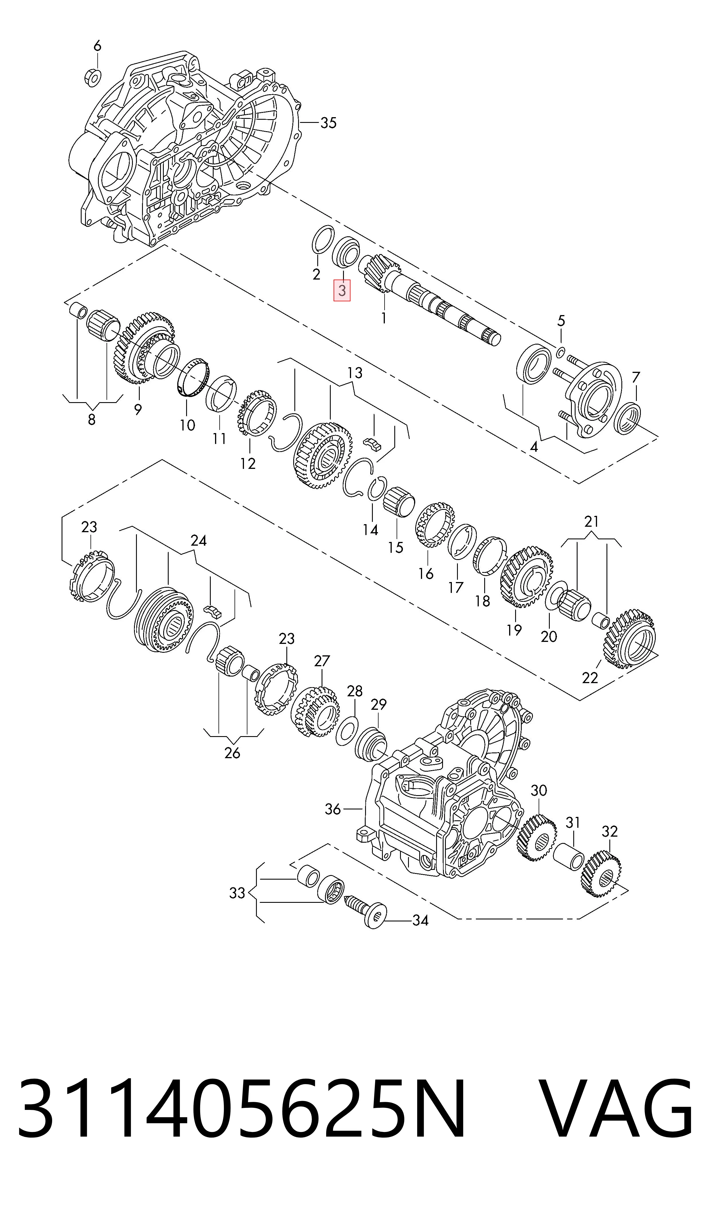 Подшипник ступицы задней внутренний VAG 311405625N цена, от 19.75 USD