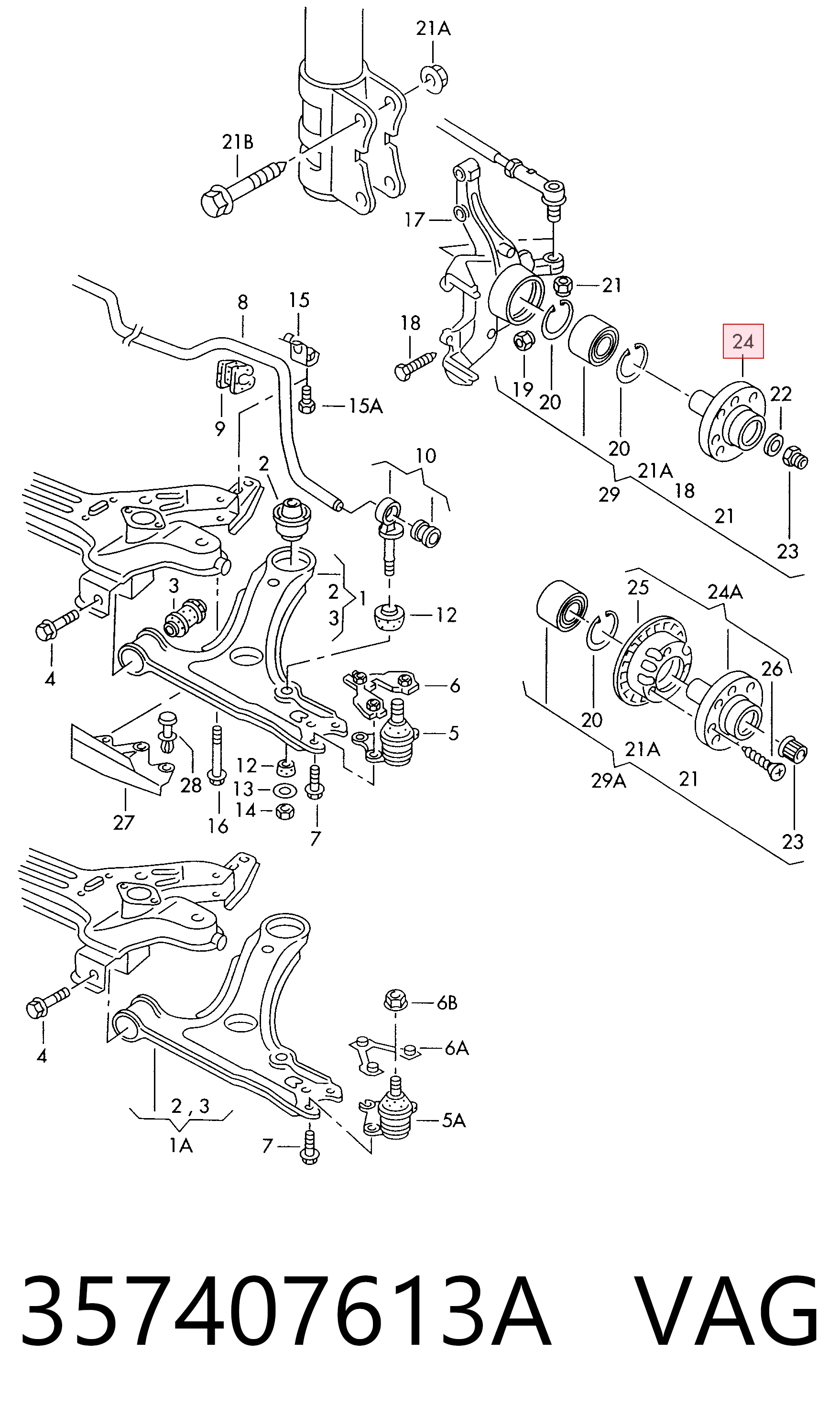 Ступица колеса передняя на Volkswagen Passat B3, B4 3A5, 351, 315