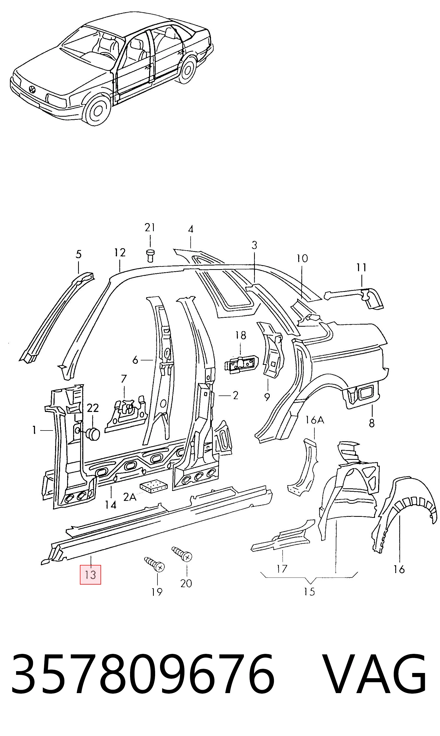 Порог наружний правый на Volkswagen Passat B3, B4 3A5, 351, 315