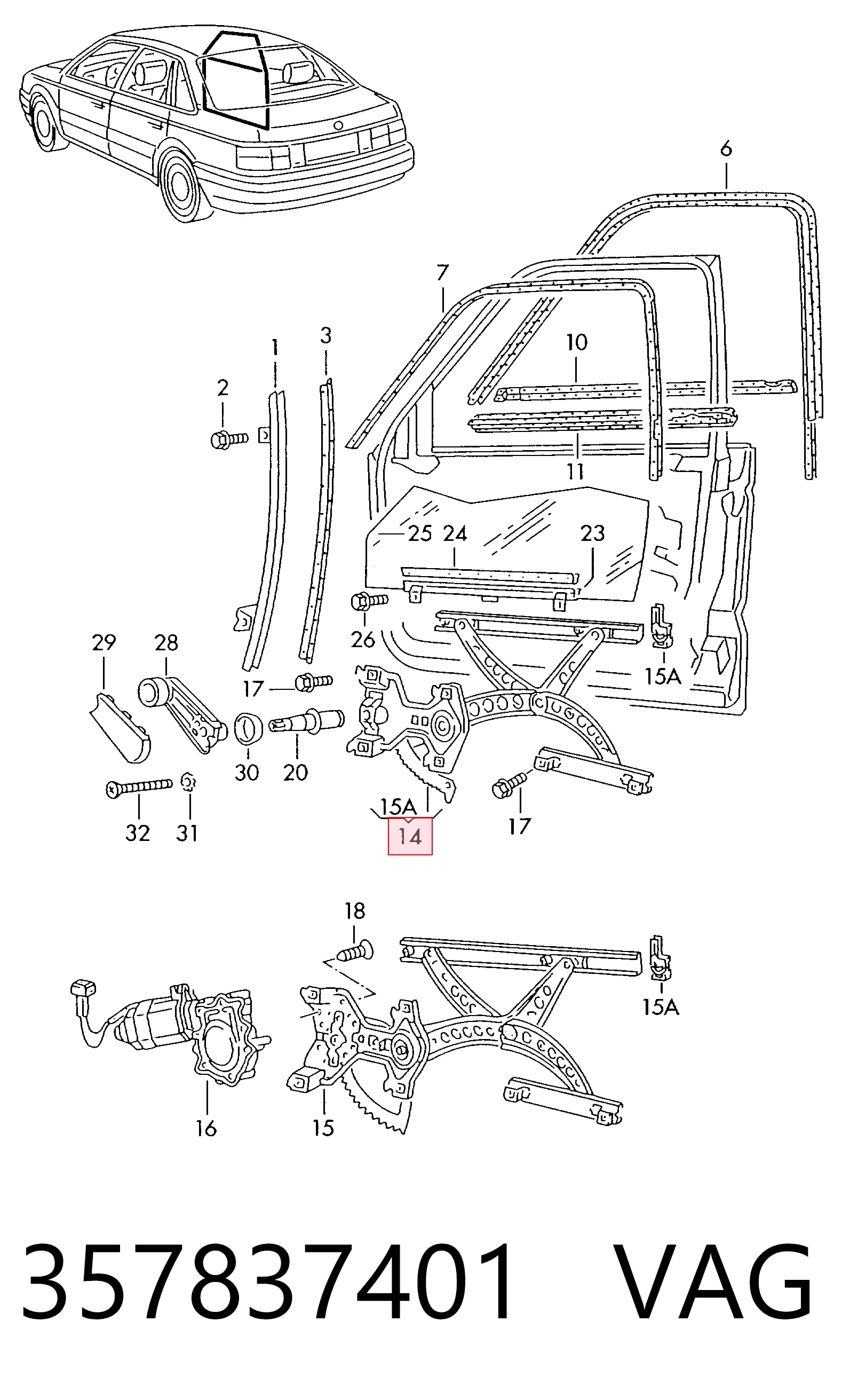 Механизм стеклоподъемника передней левой двери на Volkswagen Passat B3, B4 3A2, 351, 312