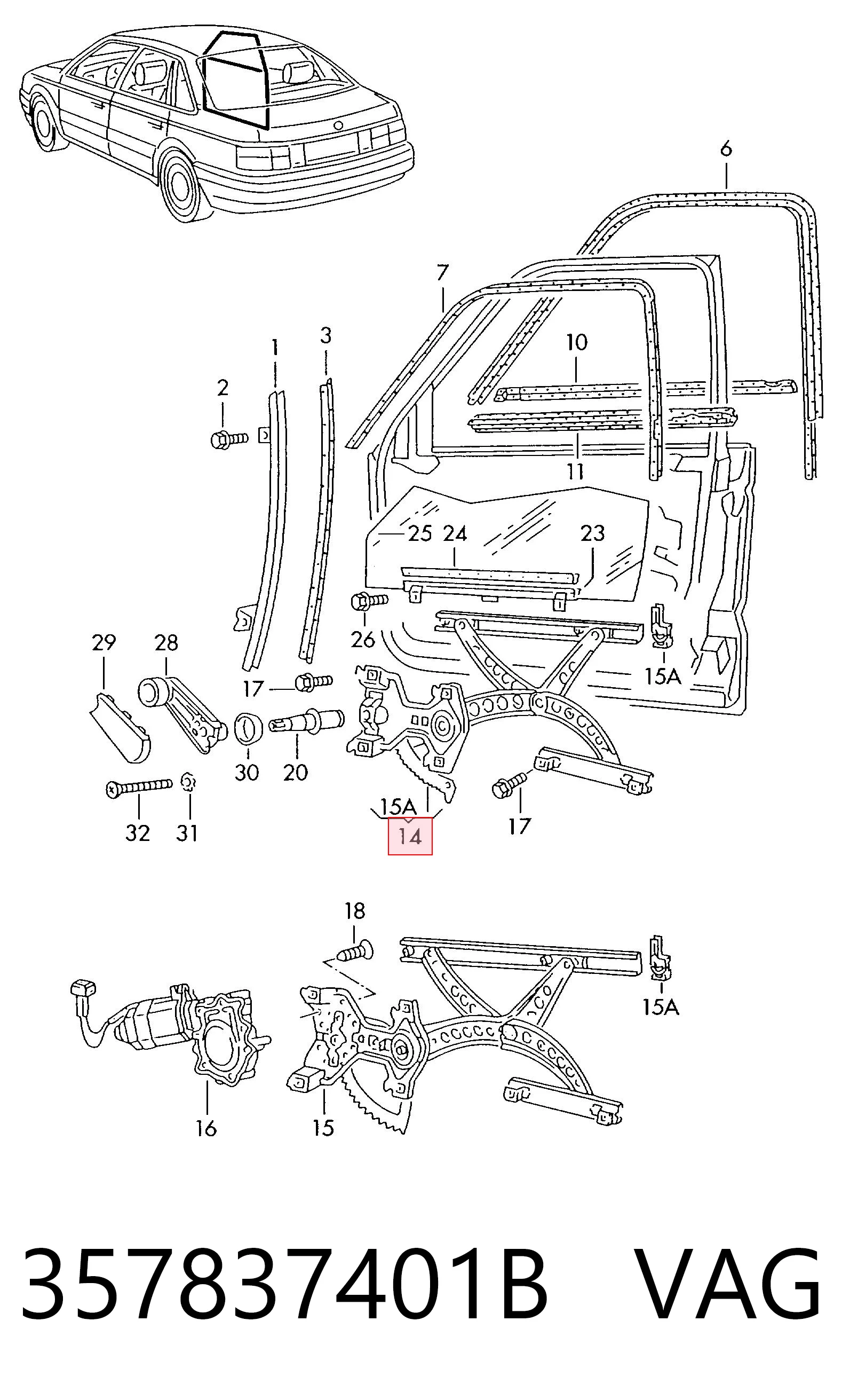Механизм стеклоподъемника водительской двери Volkswagen Passat B3, B4 седан (3A2, 351, 312) (1988 - 1997) цена, от 25.71 USD