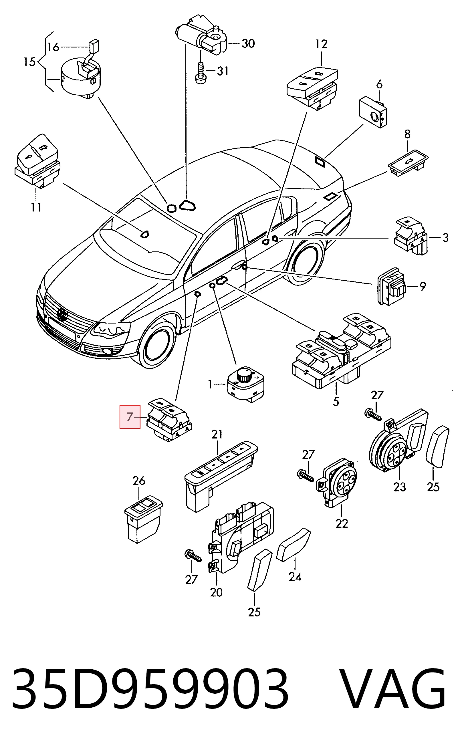 35D959903 VAG Кнопка привода замка крышки багажника (двери 3/5-й (ляды)