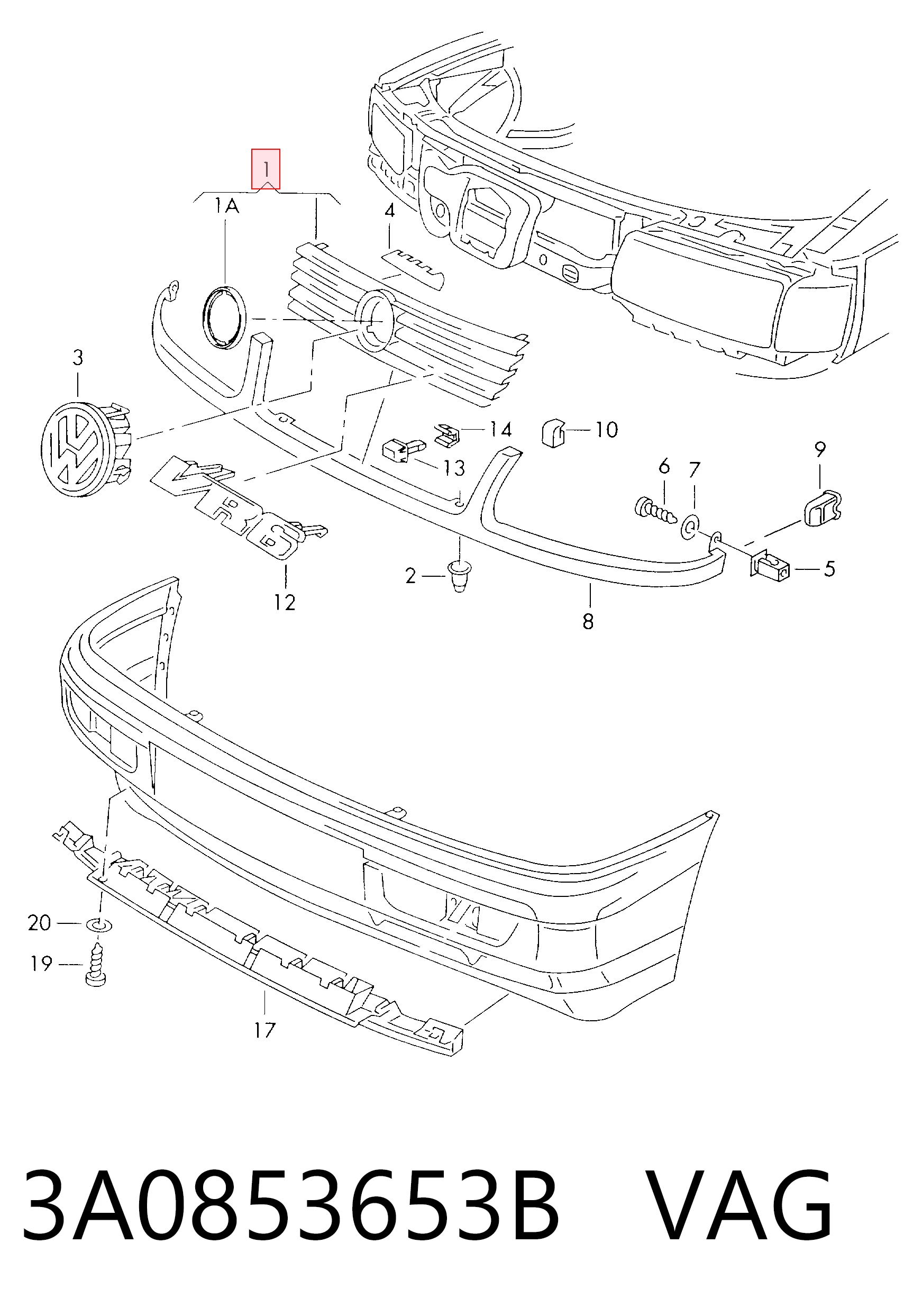 3A0853653B VAG Решетка радиатора