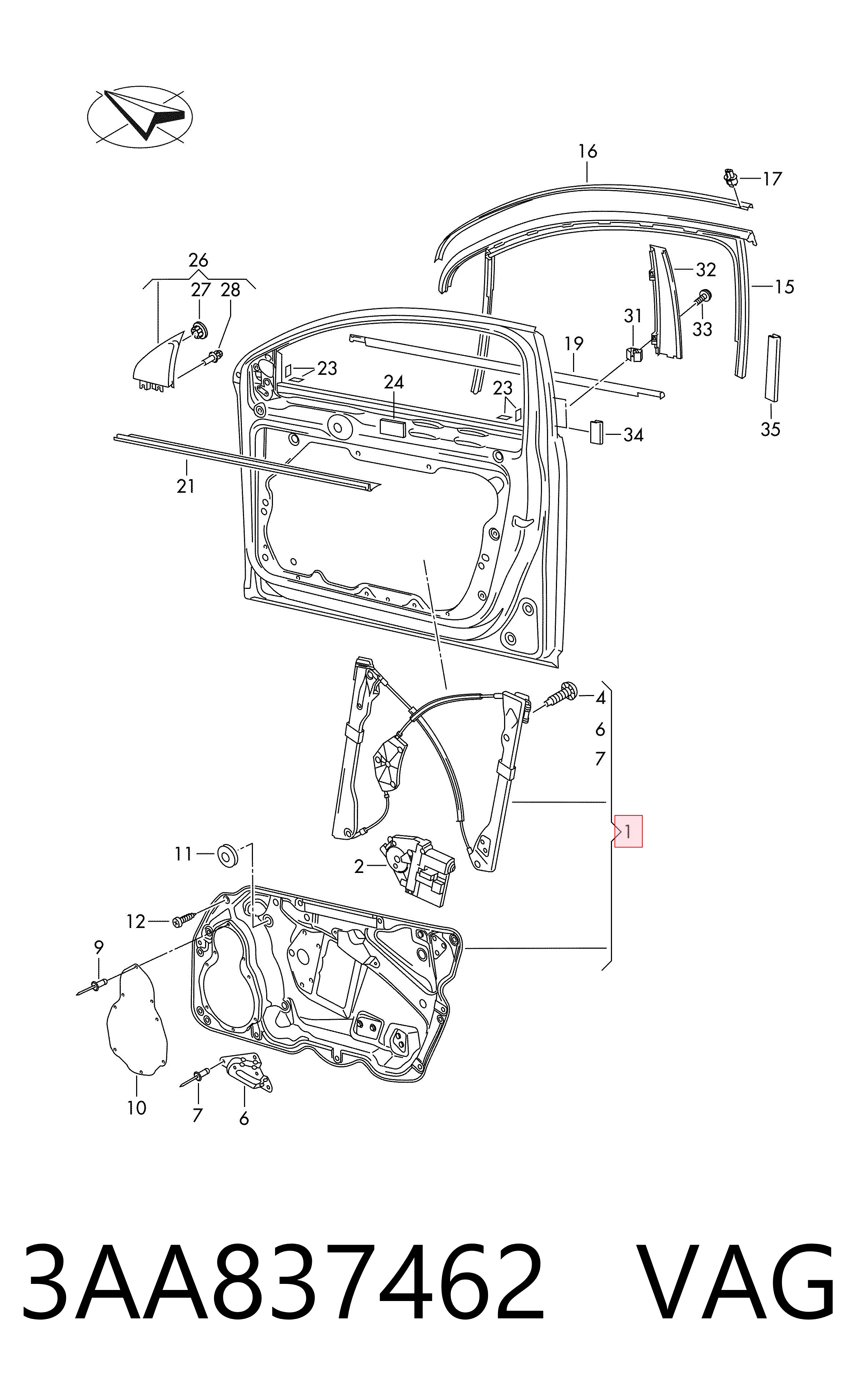 Механизм подъема стекол на Volkswagen Passat B7 362